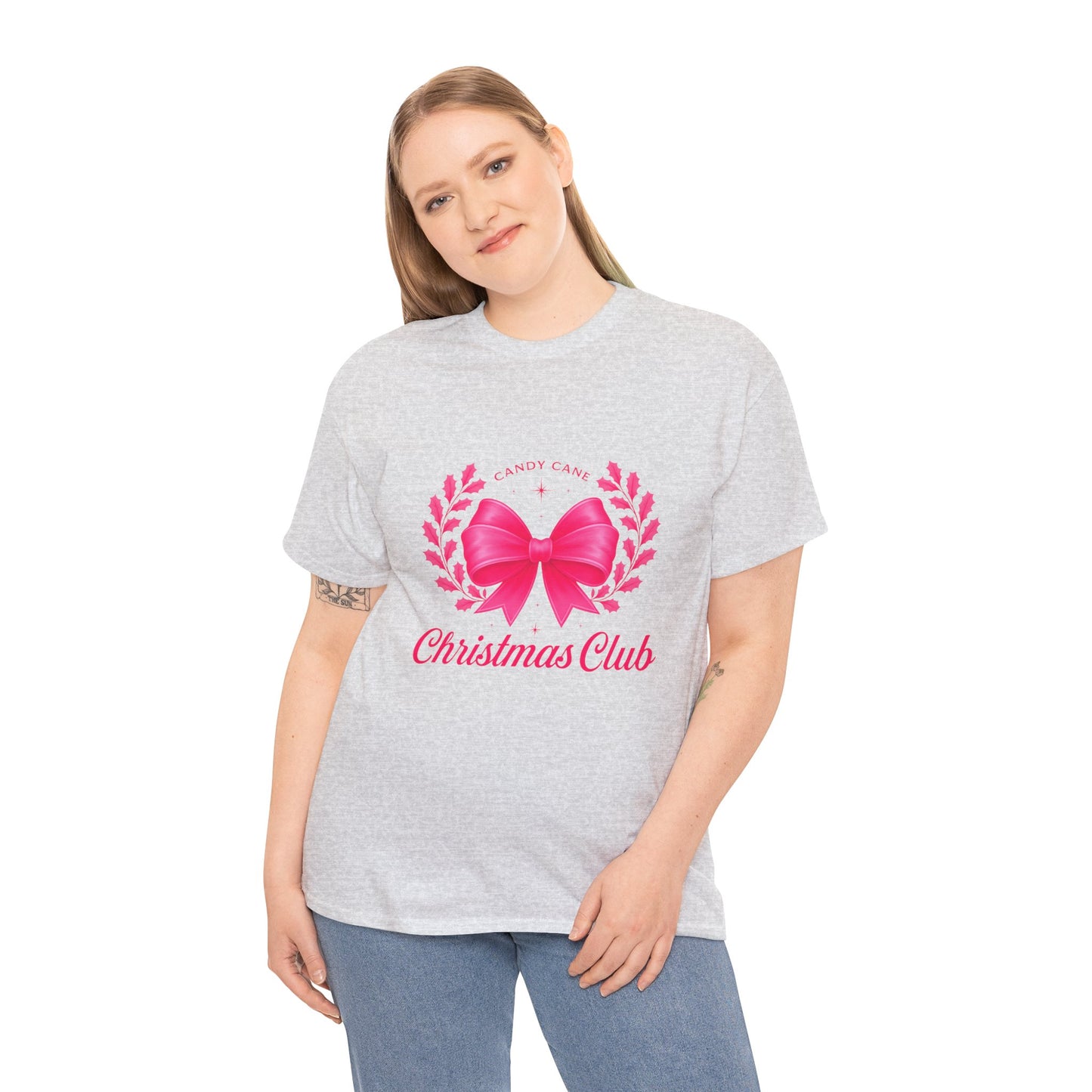 Christmas Tee with Pink Bow and Candy Cane Christmas Club Text