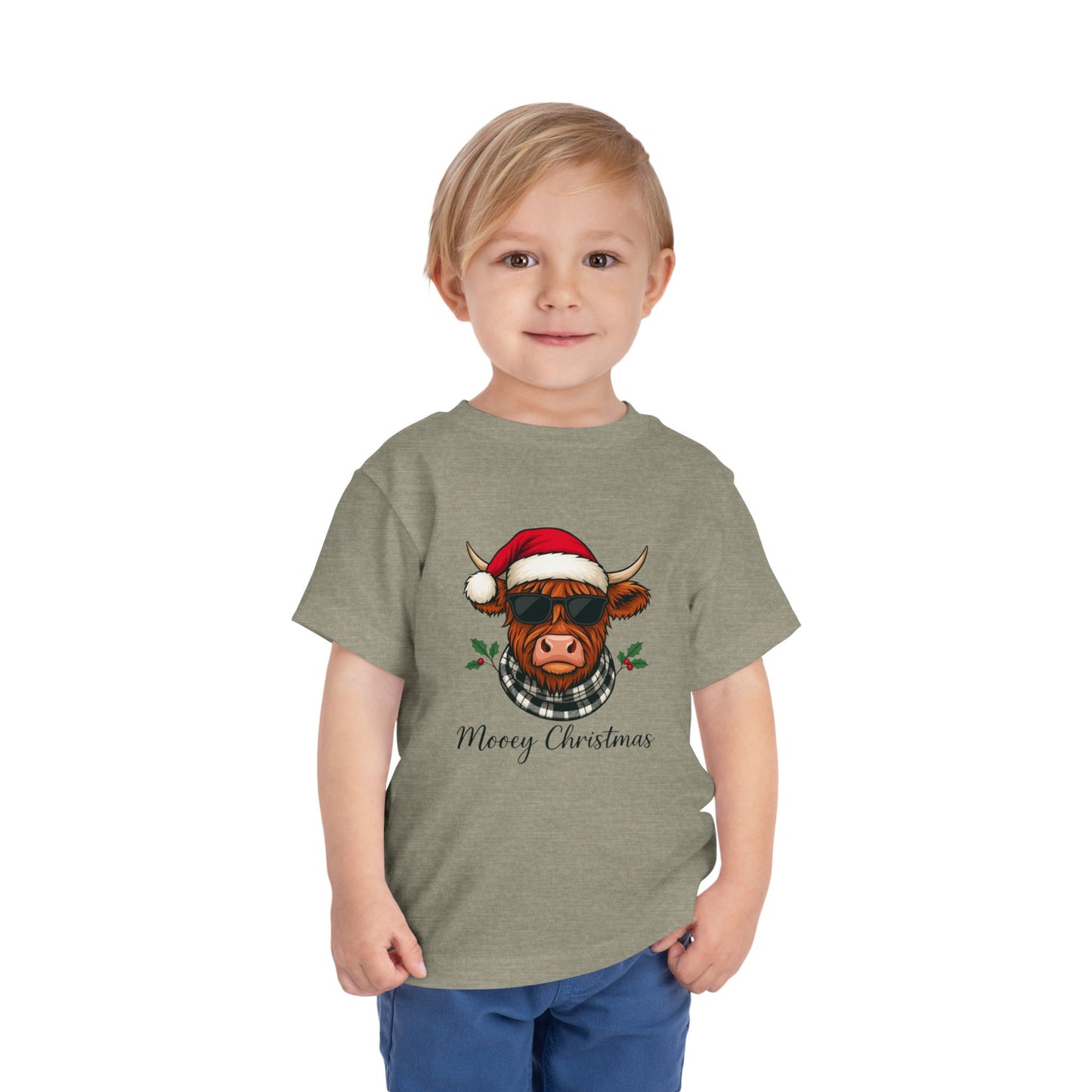 Mooey Christmas Highland Cow Toddler Tee