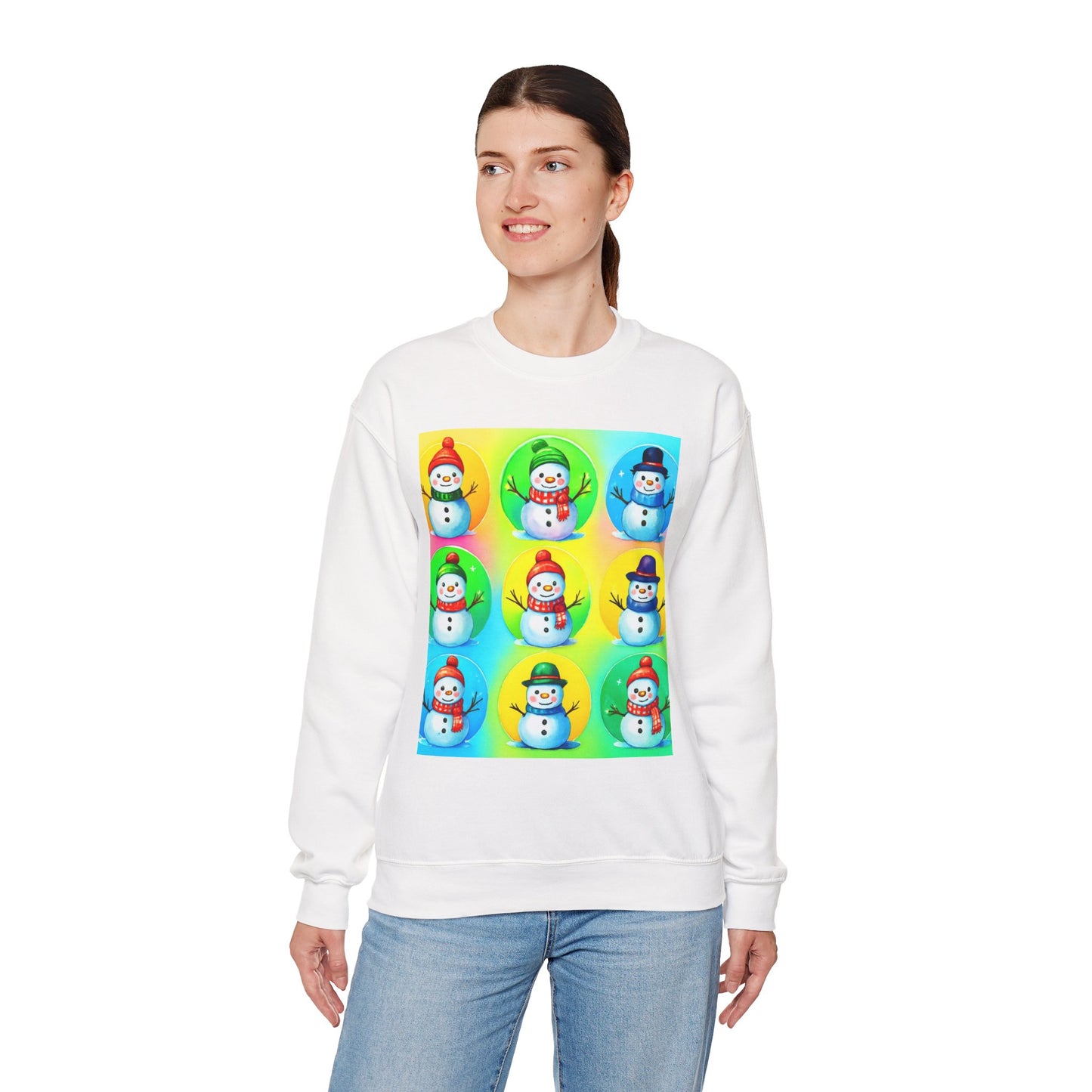 Snowmen Grid Crewneck Sweatshirt - Holiday Cartoon Style