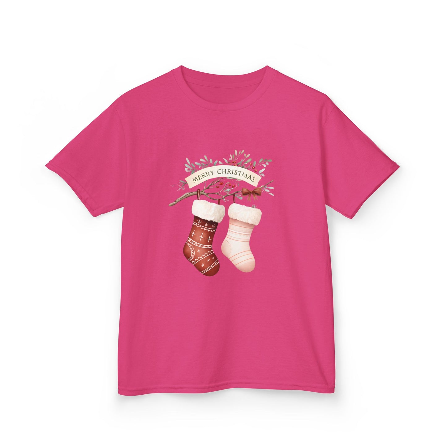 Dino Stocking Christmas Tee - Kids Holiday Shirt