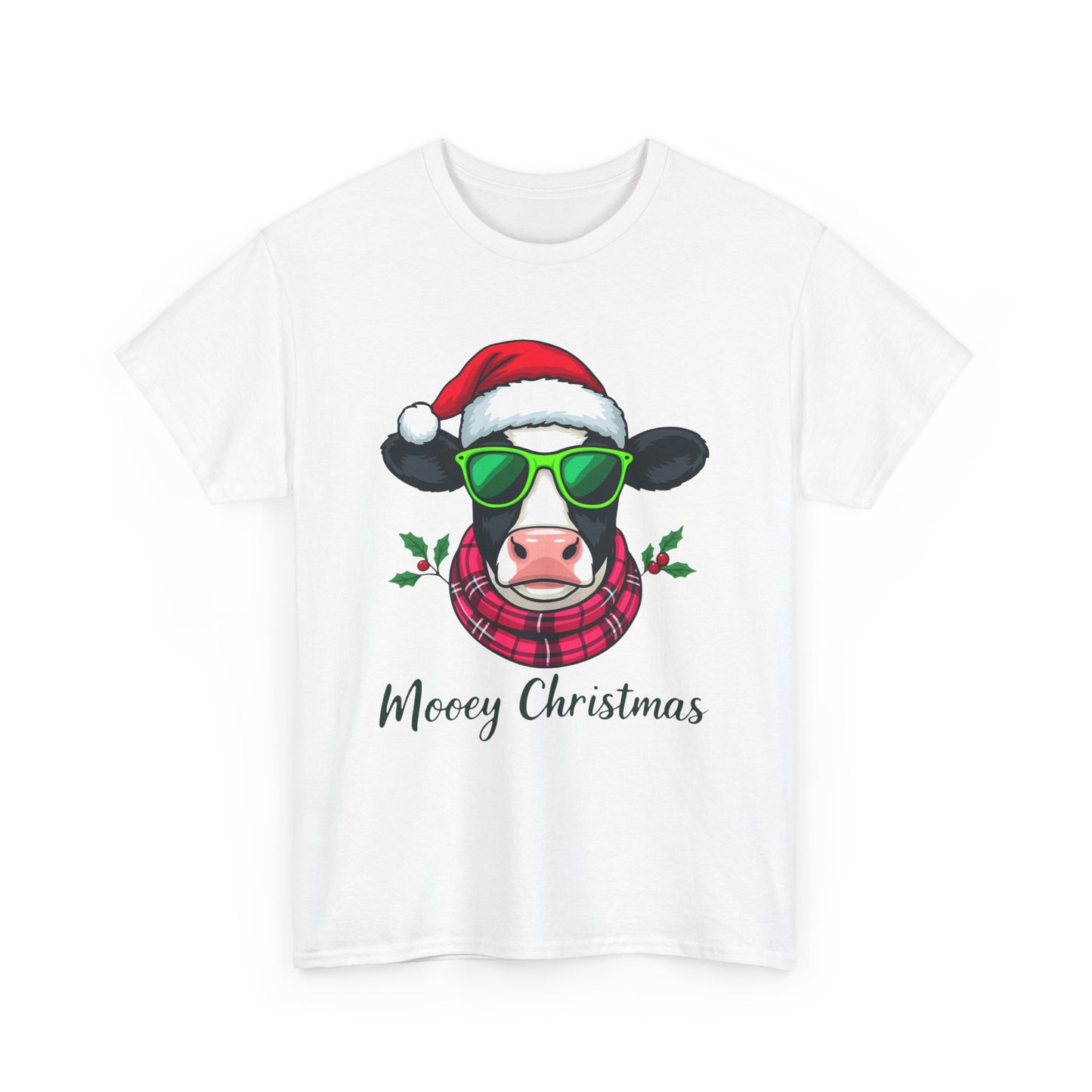 Moovey Christmas Cow Tee - Pink Plaid Scarf & Sunglasses
