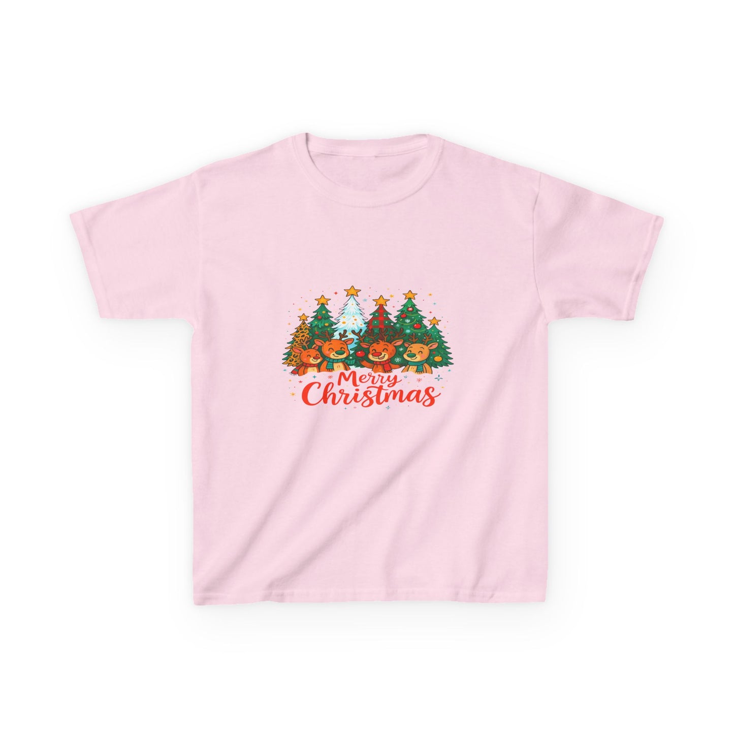 Merry Christmas Reindeer & Dino Trees Kids Tee