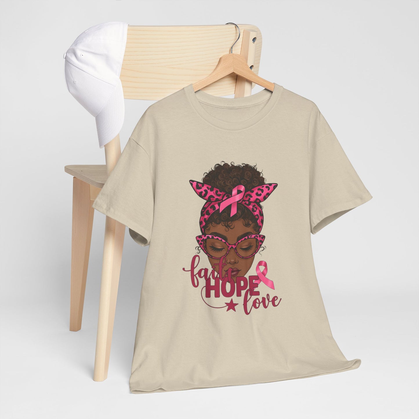 Hope Love Faith Black Woman Pink Ribbon Tee