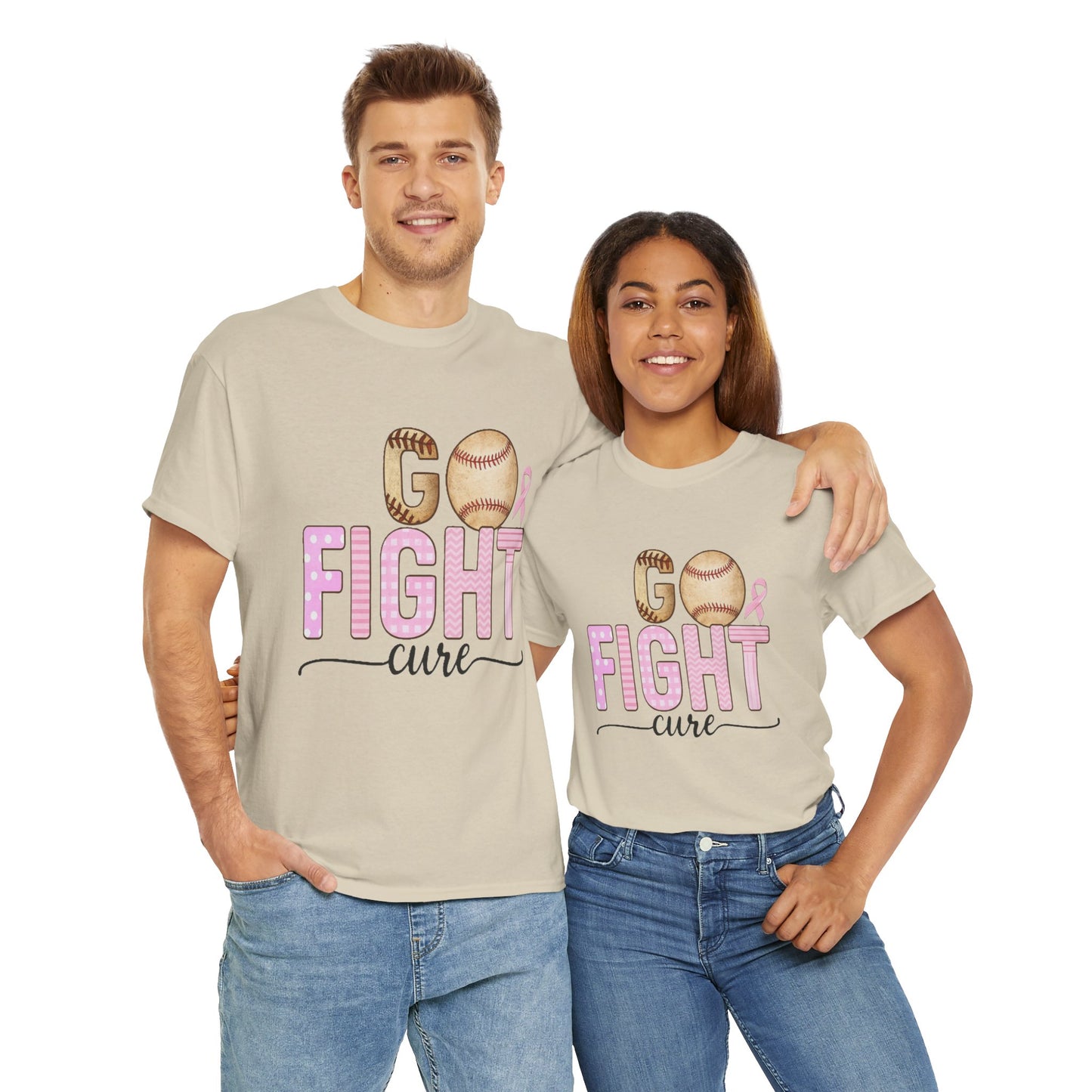 Go Fight Cure Baseball Pink Ribbon Awareness Tee