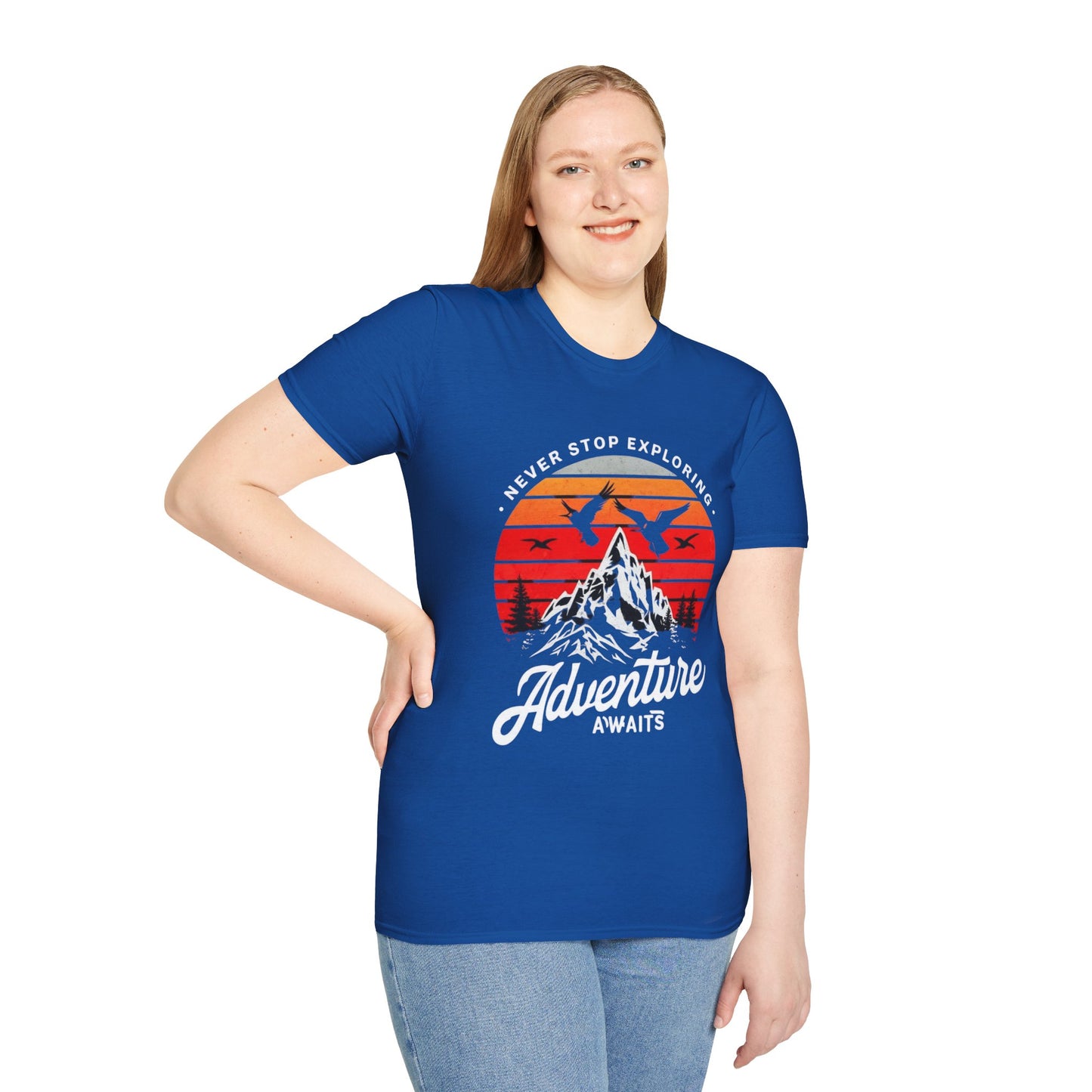 Adventure Awaits T-Shirt | Unisex Softstyle Tee | Perfect for Travel Lovers, Outdoor Adventures, Camping, Nature Gifts, Explore