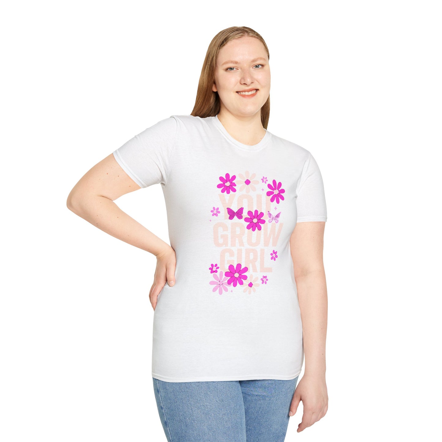 Floral Grow Girl T-Shirt, Cute Graphic Tee, Gift for Plant Lovers, Spring Fashion, Nature Lover Apparel