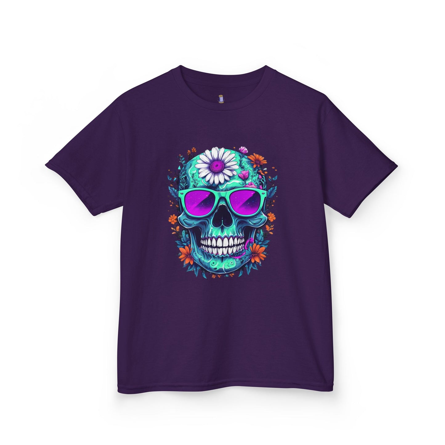 Vibrant Skull Youth Tee, Colorful T-Shirt for Festivals, Birthday Gift, Summer Wear, Unique Graphic Tee