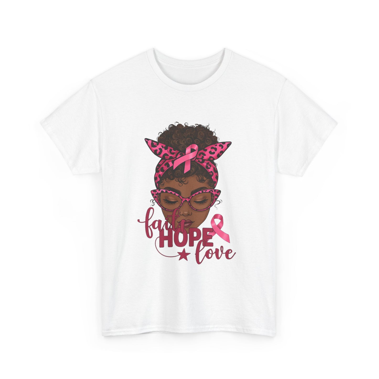 Hope Love Faith Black Woman Pink Ribbon Tee