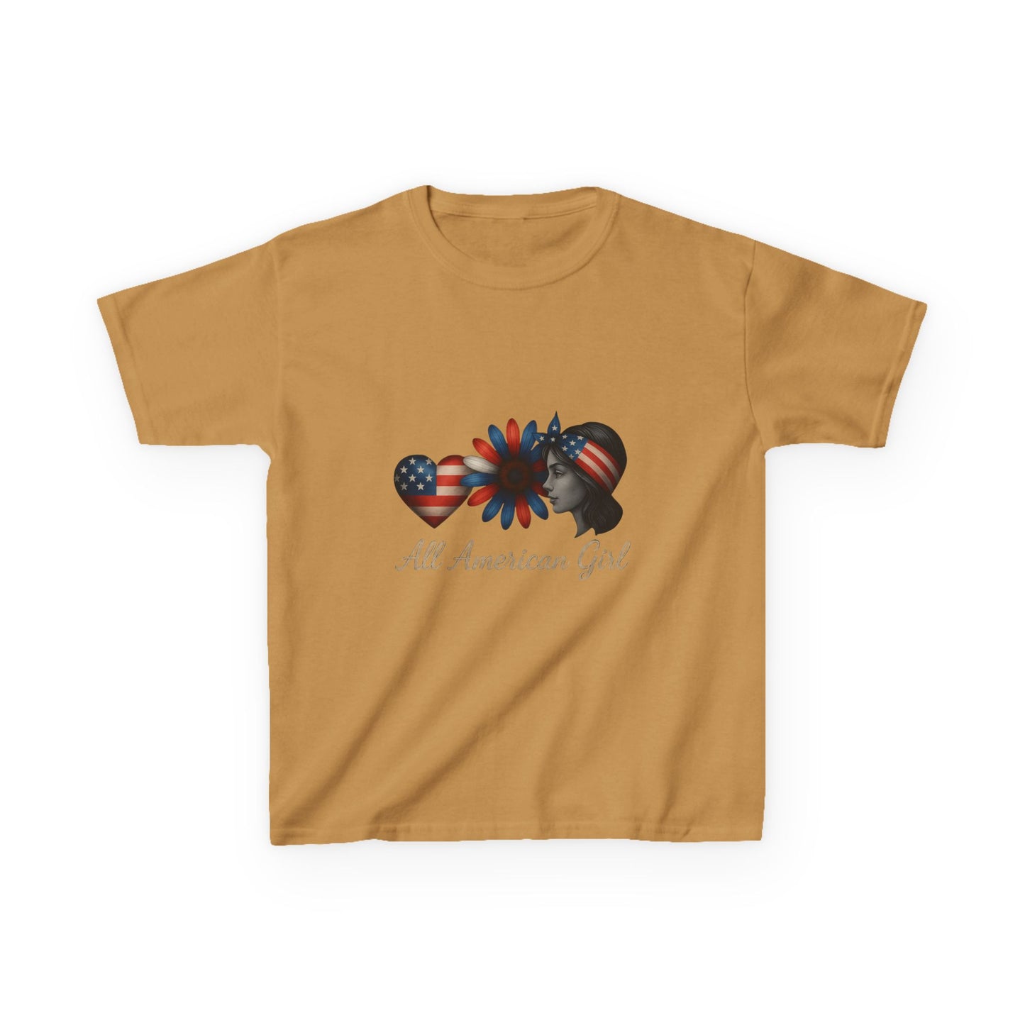 All American Girl Dinosaur Tee - Patriotic Kids Shirt