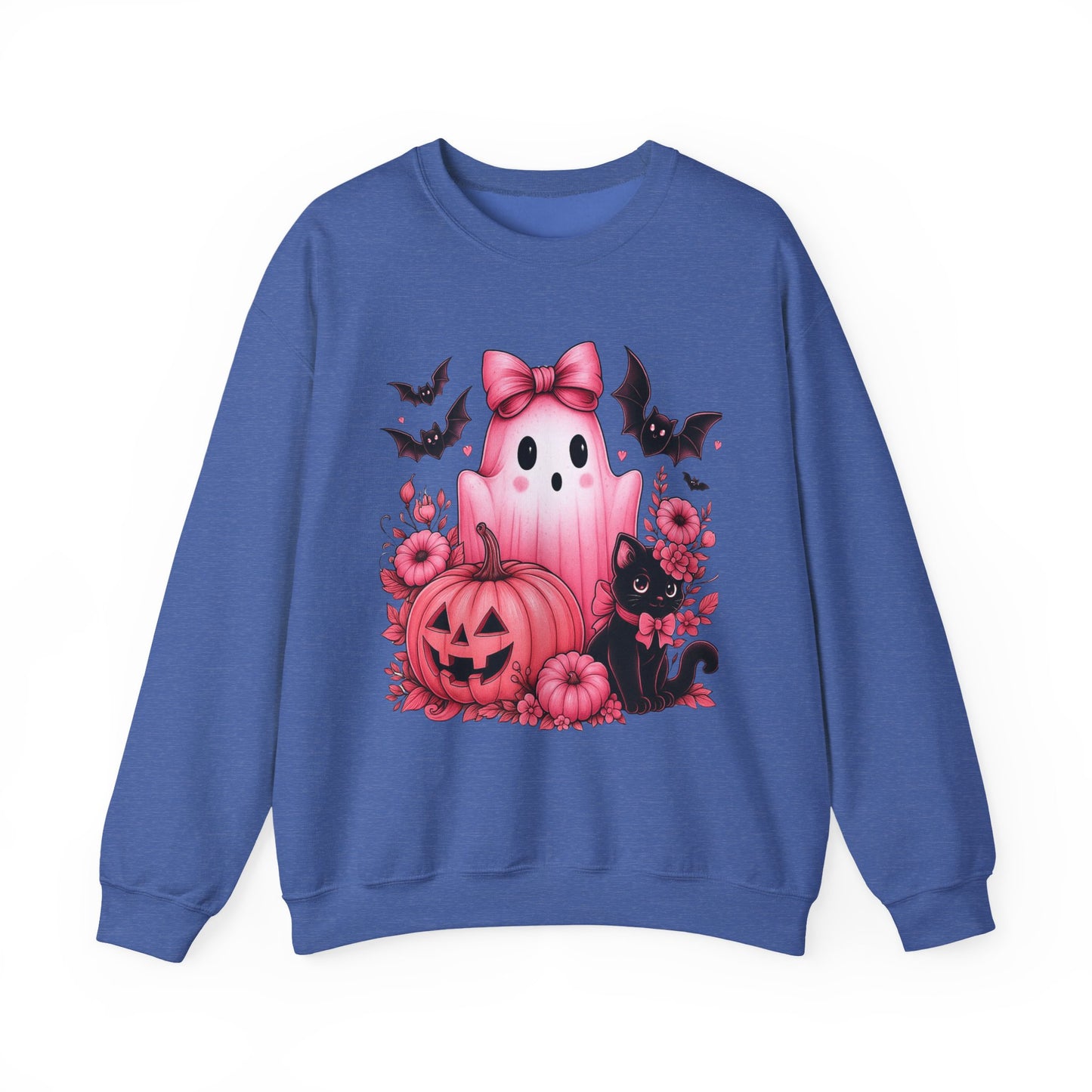 Pink Ghost & Pumpkin Halloween Crewneck Sweatshirt