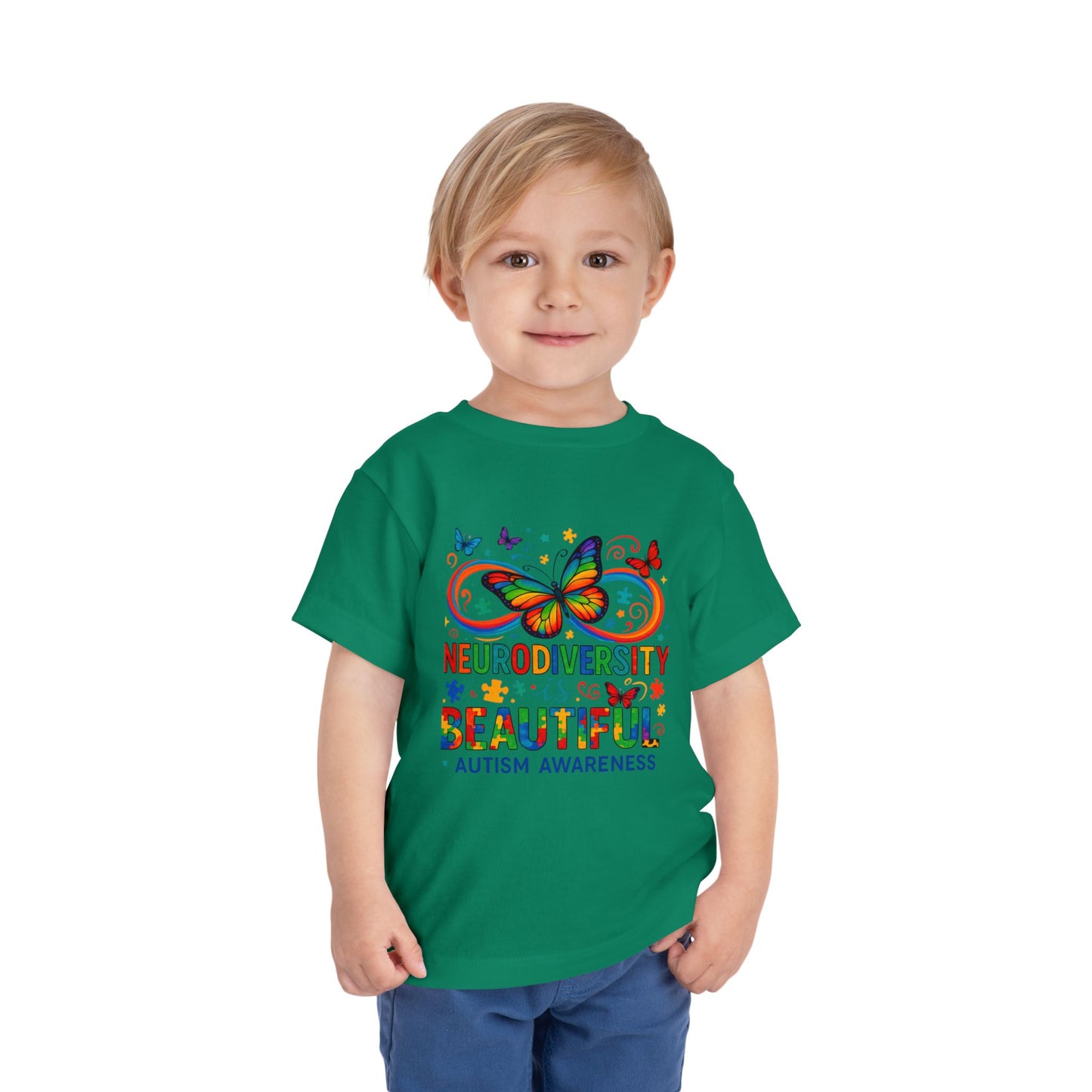 Toddler Tee - Neurodiversity is Beautiful Butterfly Rainbow Puzzle Piece Tee