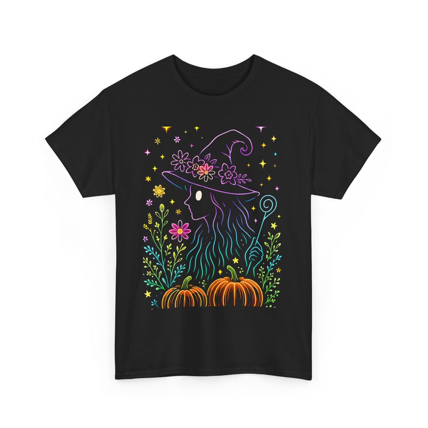 🌙 Whimsical Witch Cat Tee – Magical Halloween Pumpkin Shirt