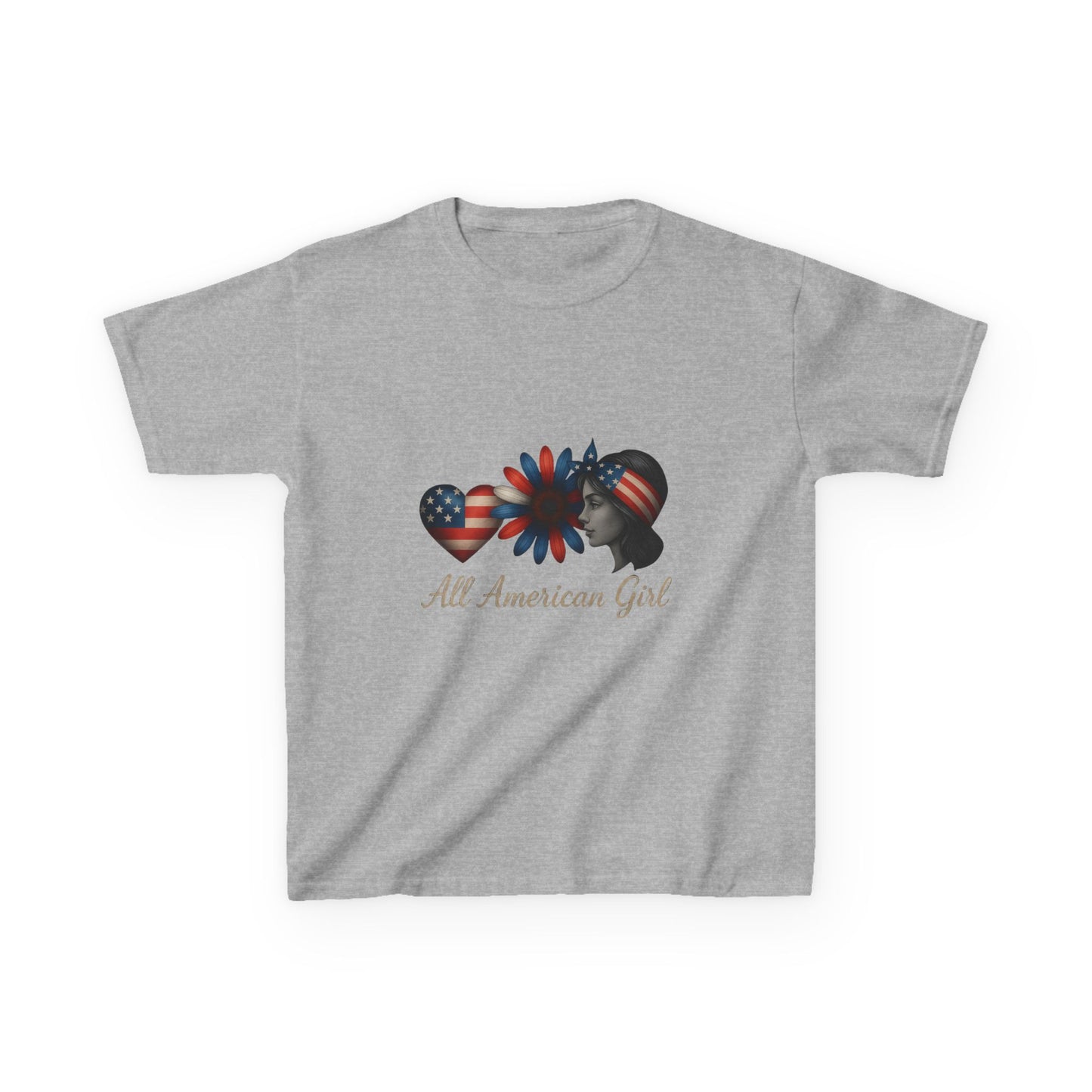 All American Girl Dinosaur Tee - Patriotic Kids Shirt