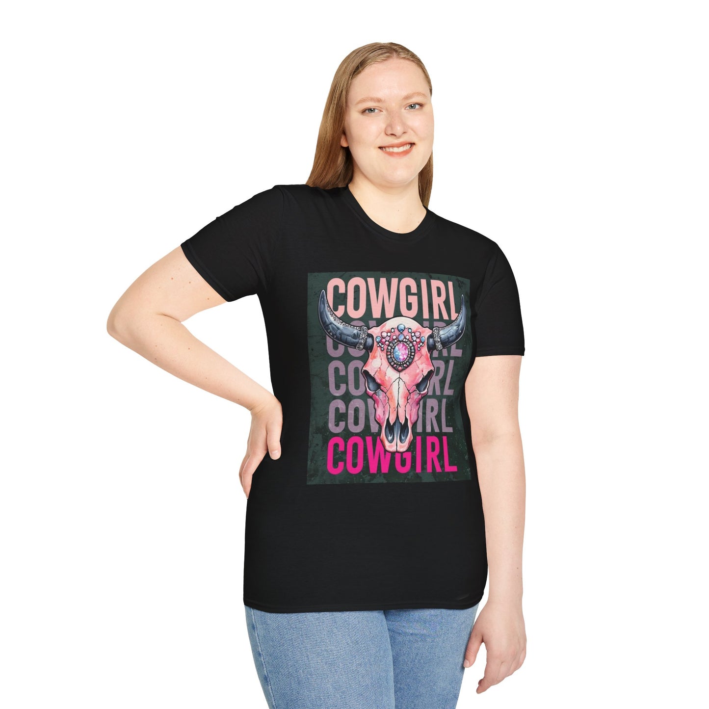 Cowgirl Skull Graphic T-Shirt, Western Fashion Tee, Unisex Cowboy Shirt, Boho Style Wear, Gift for Cowgirls, Casual Outing Top