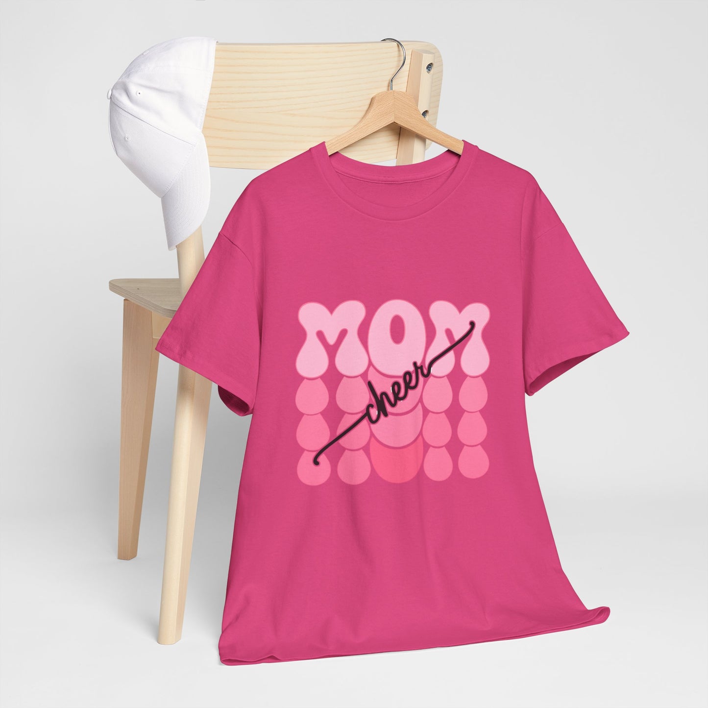 MOM Cheer – Pink Bubble Letter Spirit Tee