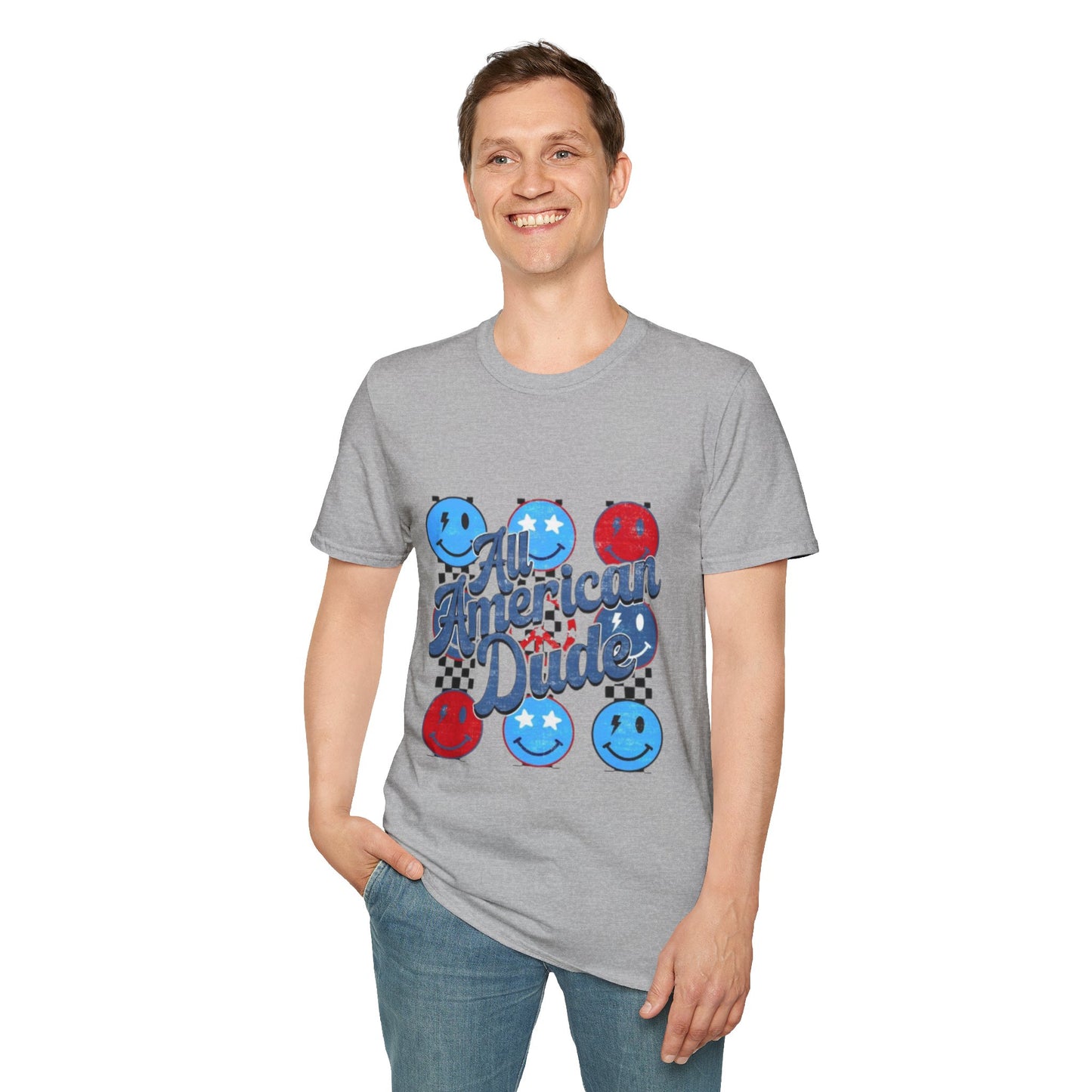All American Dude Unisex T-Shirt, Patriotic Tee, Summer Fashion, Gift for Him, July 4th Celebration, Casual Wear