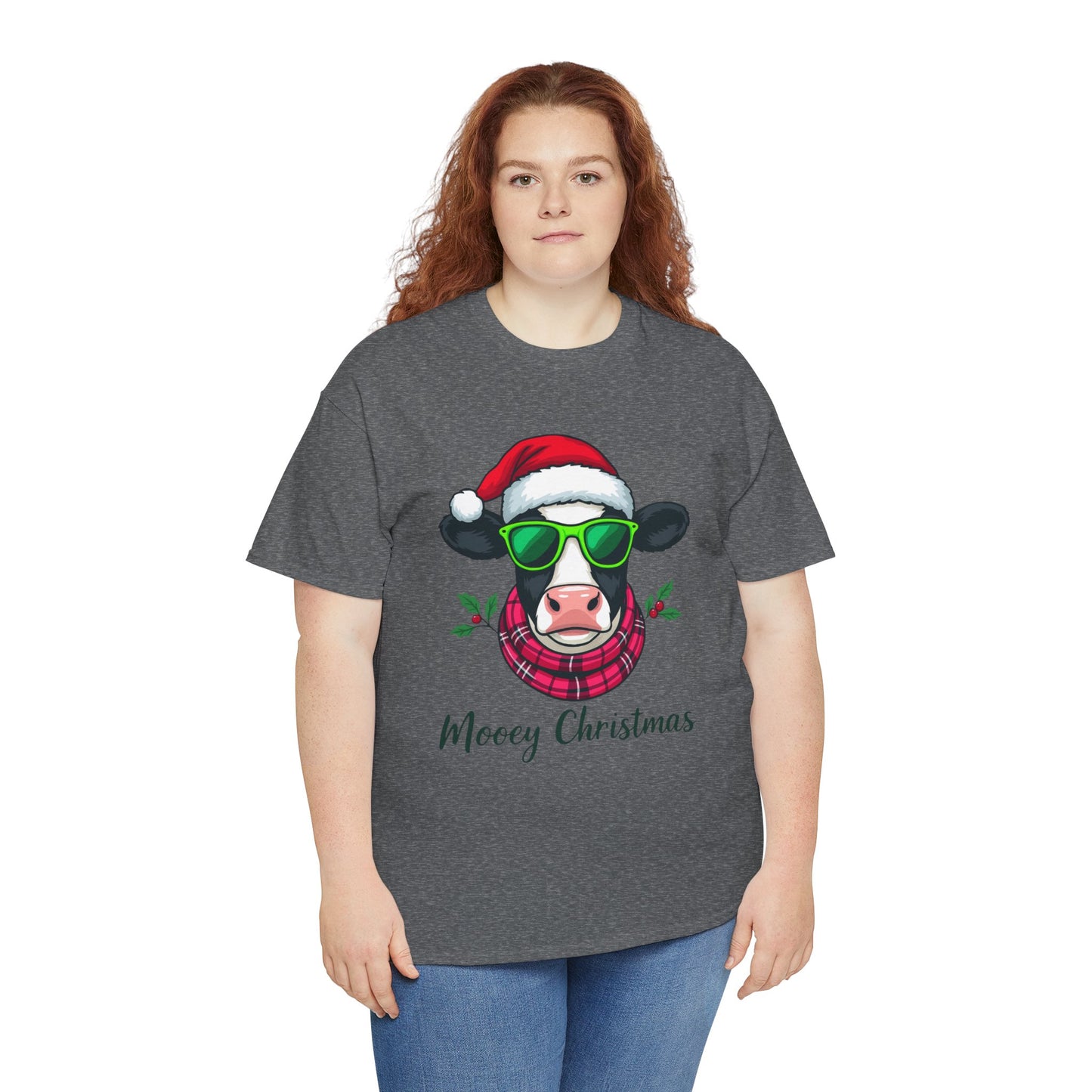 Moovey Christmas Cow Tee - Pink Plaid Scarf & Sunglasses