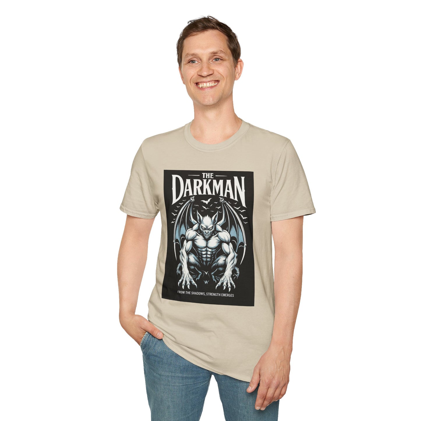 Darkman Graphic T-Shirt, Unisex Softstyle Tee, Edgy Apparel, Casual Wear, Halloween Costume, Gift for Him/Her