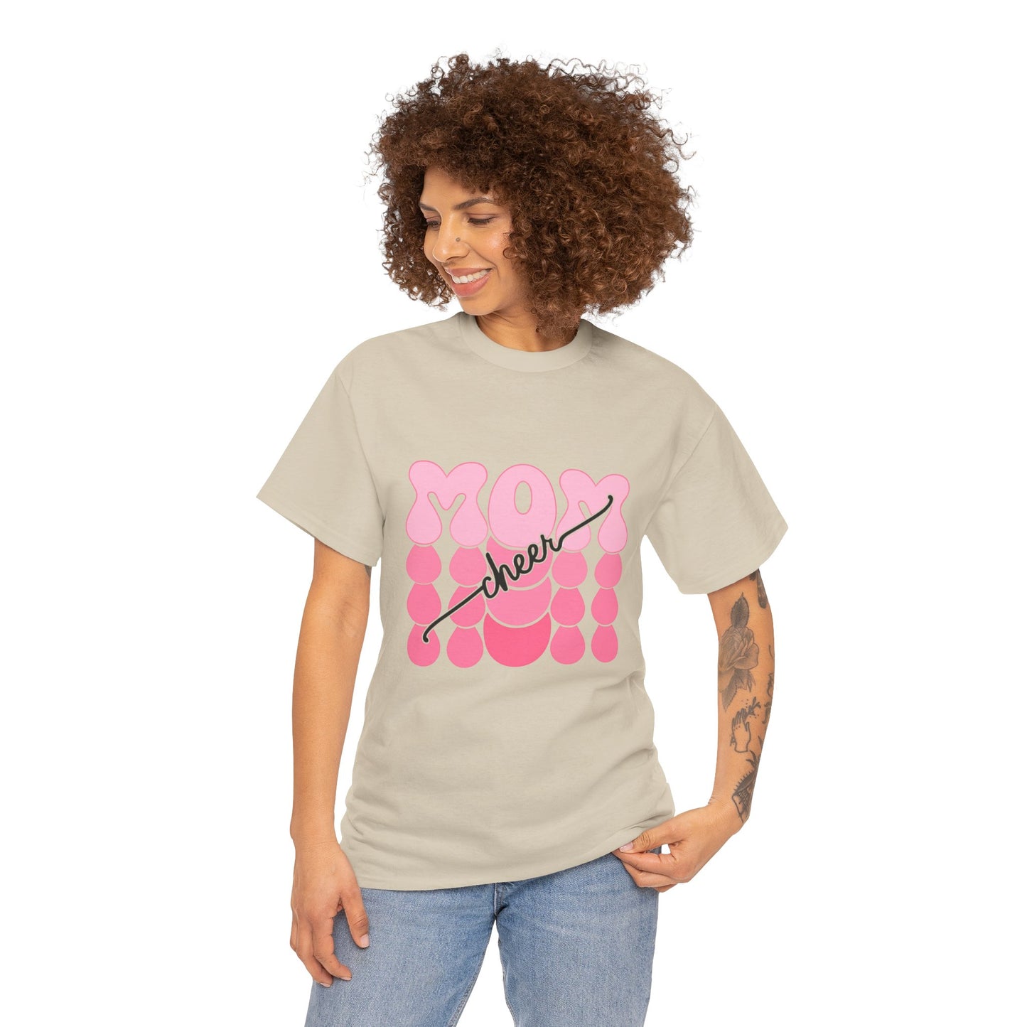 MOM Cheer – Pink Bubble Letter Spirit Tee