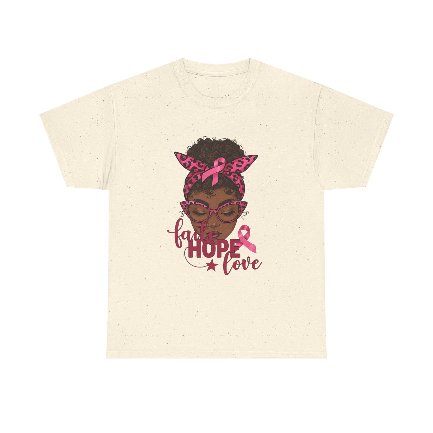 Hope Love Faith Black Woman Pink Ribbon Tee