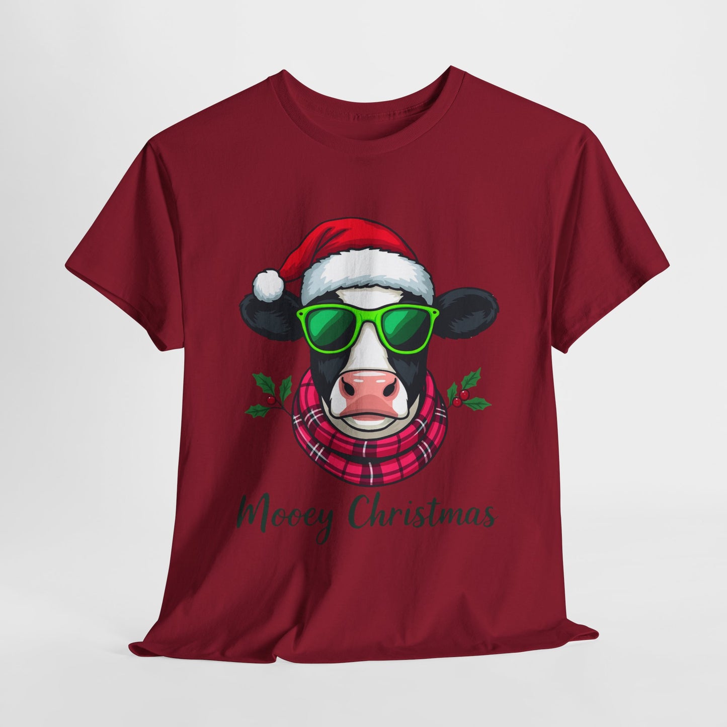 Moovey Christmas Cow Tee - Pink Plaid Scarf & Sunglasses