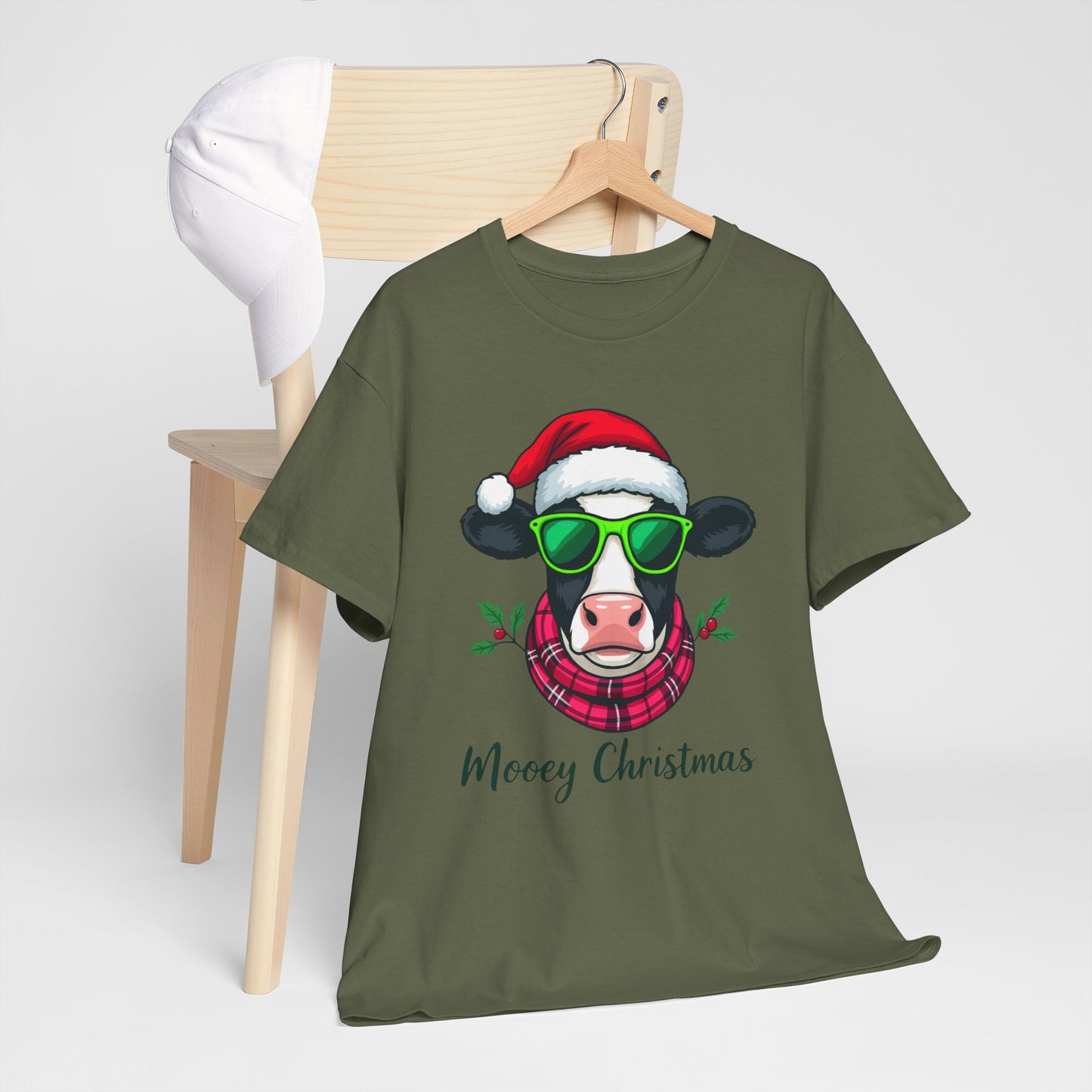 Moovey Christmas Cow Tee - Pink Plaid Scarf & Sunglasses