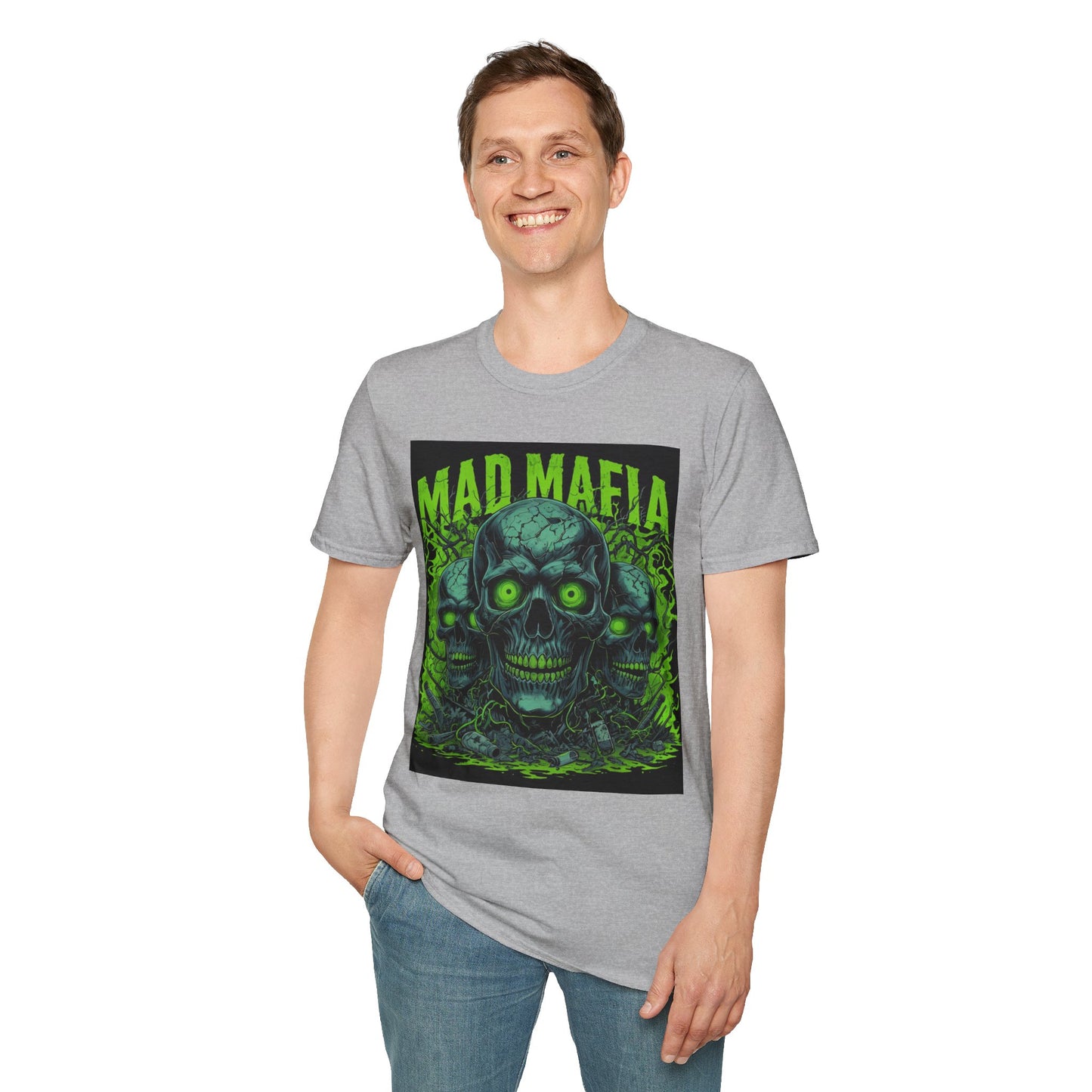 Mad Mafia Unisex Softstyle T-Shirt | Edgy Graphic Tee for Casual Wear, Gift for Halloween, Party, or Everyday Style