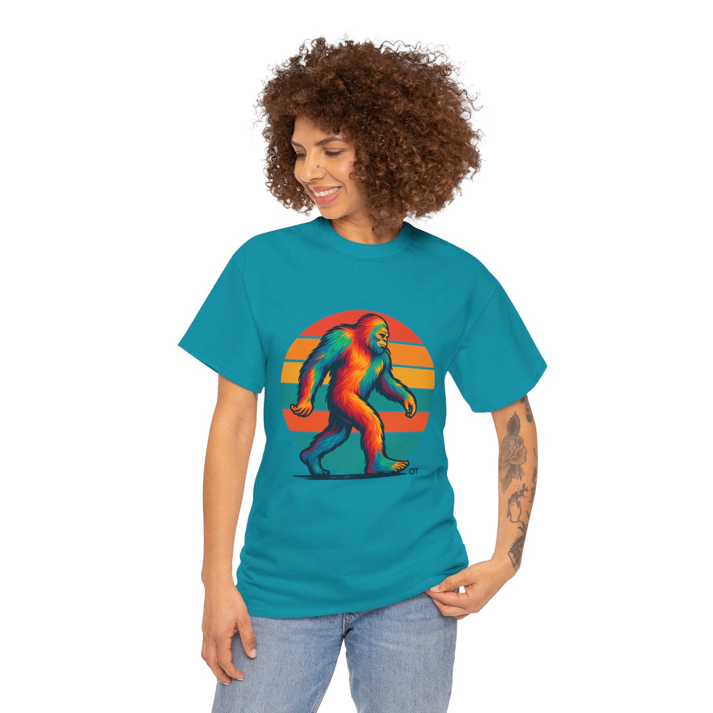 Colorful Bigfoot Unisex T-Shirt, Fun Graphic Tee for Nature Lovers, Perfect for Holidays, Festivals, Camping, Gifts