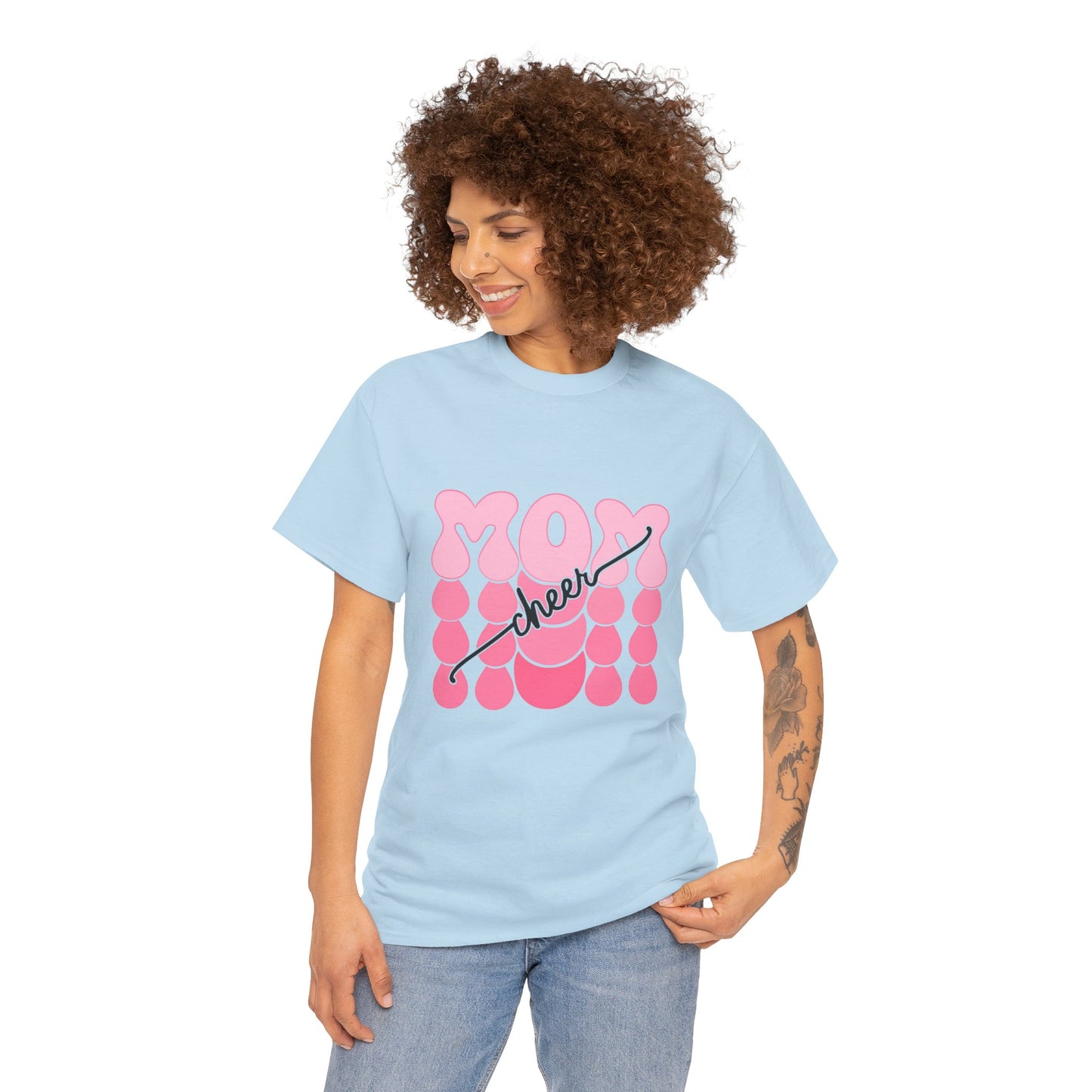 MOM Cheer – Pink Bubble Letter Spirit Tee