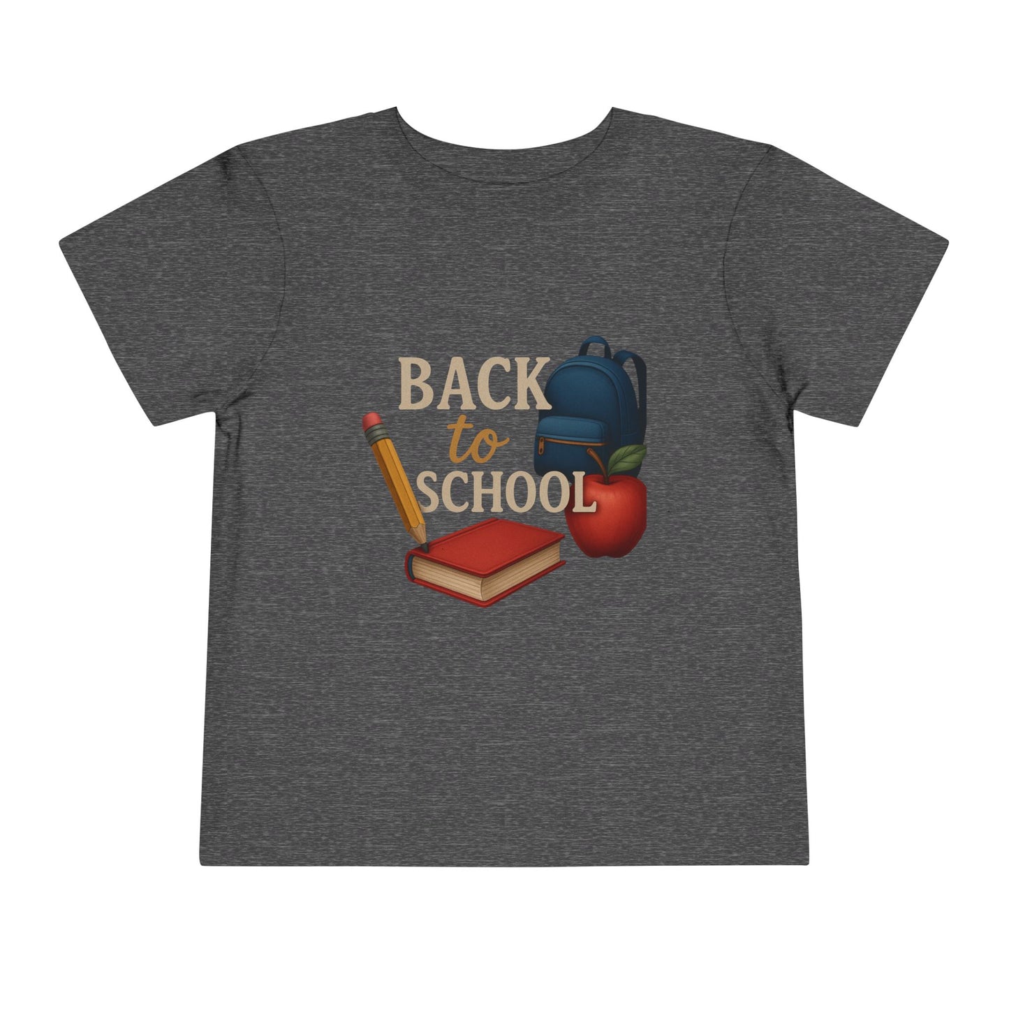 Toddler Tee Back to School Shirt with Backpack, Apple, Pencil, and Book Design