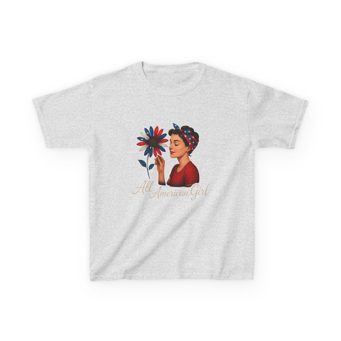 All American Girl Dino Tee - Patriotic Kids Christmas