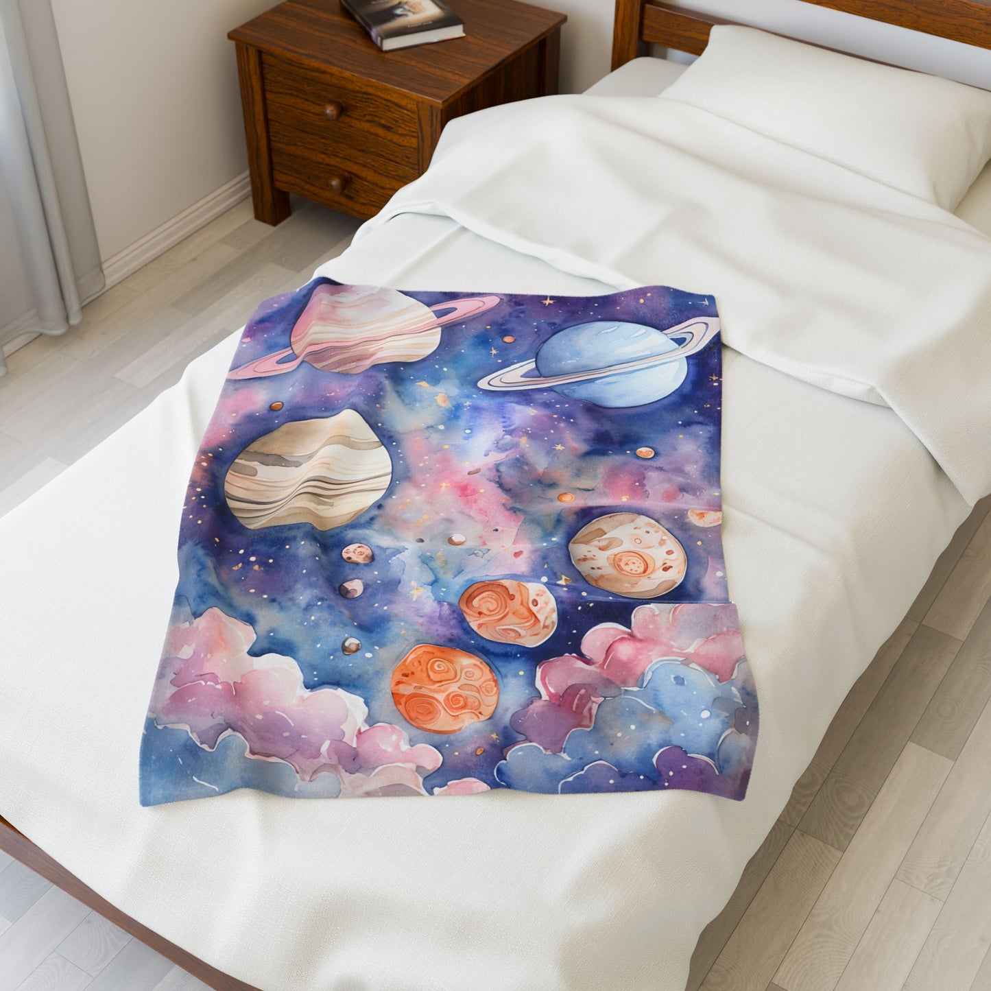 Cosmic Dreams Velveteen Plush Blanket - Soft Blankets for Stargazers, Galaxy Lovers, Kids Room Decor, Cozy Home Gift