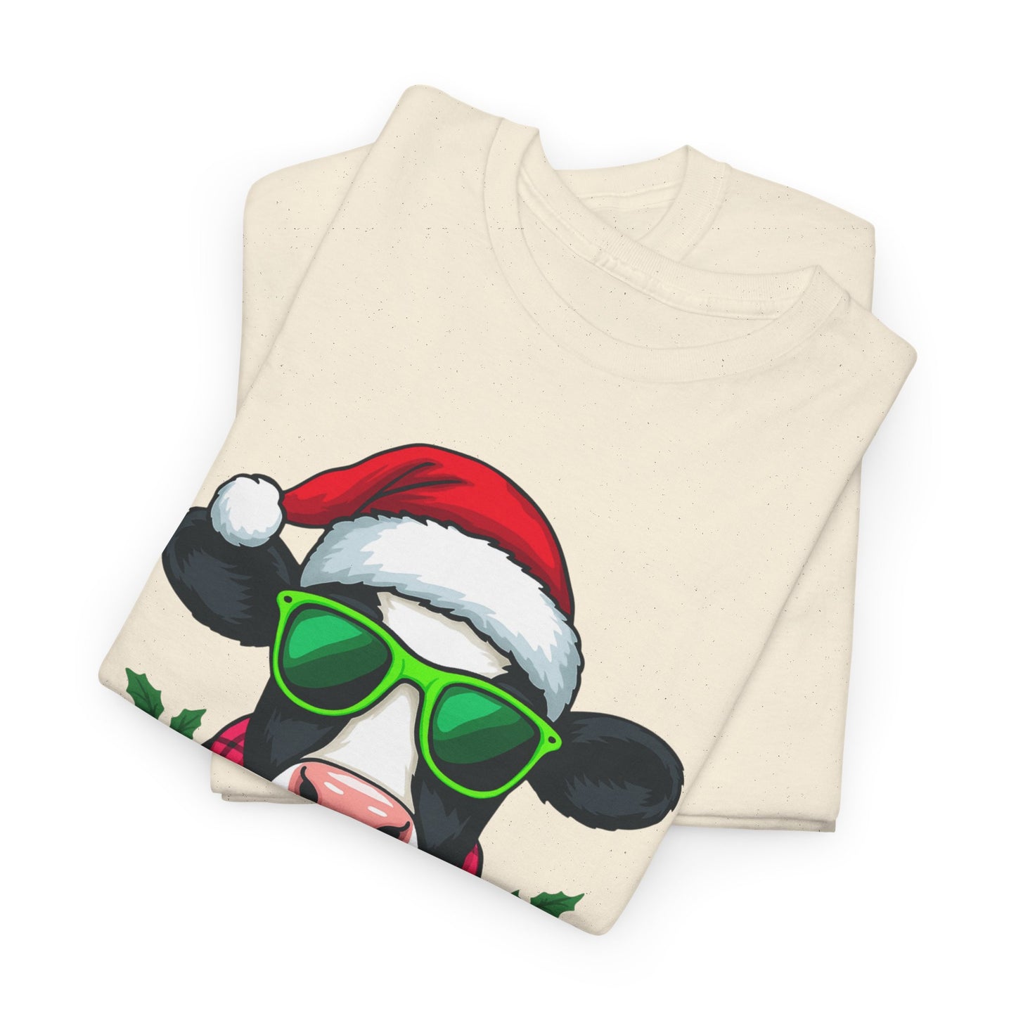 Moovey Christmas Cow Tee - Pink Plaid Scarf & Sunglasses
