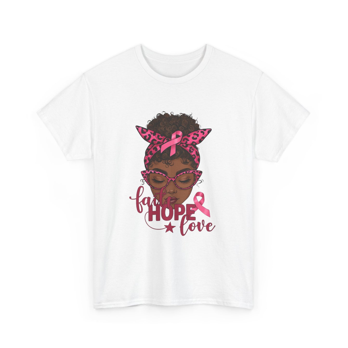 Hope Love Faith Black Woman Pink Ribbon Tee