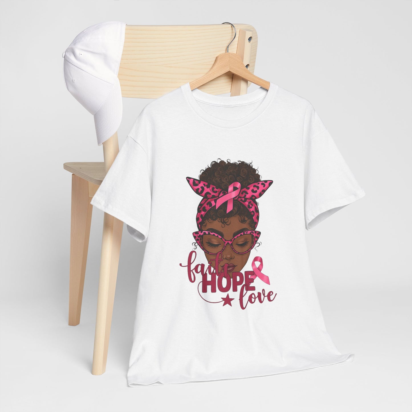 Hope Love Faith Black Woman Pink Ribbon Tee