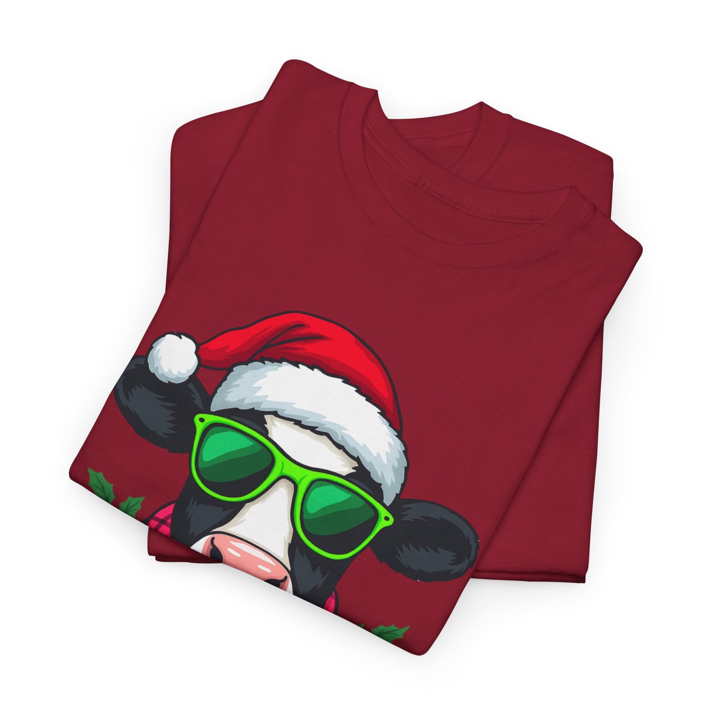 Moovey Christmas Cow Tee - Pink Plaid Scarf & Sunglasses