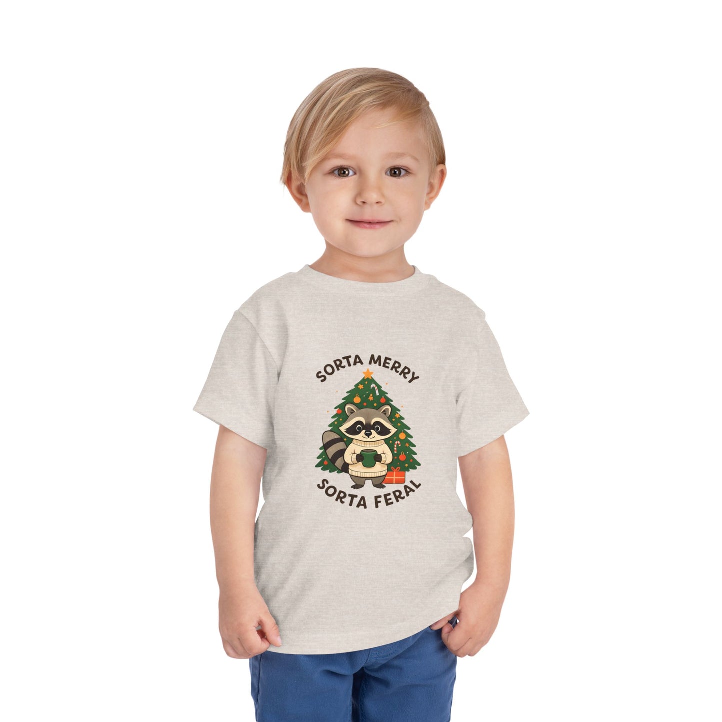 Sorta Merry Sorta Feral Raccoon Toddler Christmas Tee