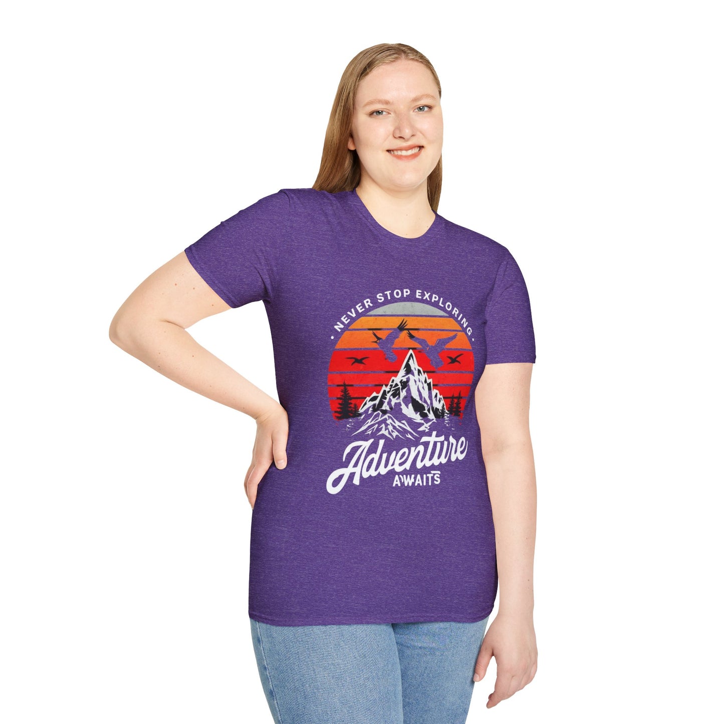 Adventure Awaits T-Shirt | Unisex Softstyle Tee | Perfect for Travel Lovers, Outdoor Adventures, Camping, Nature Gifts, Explore