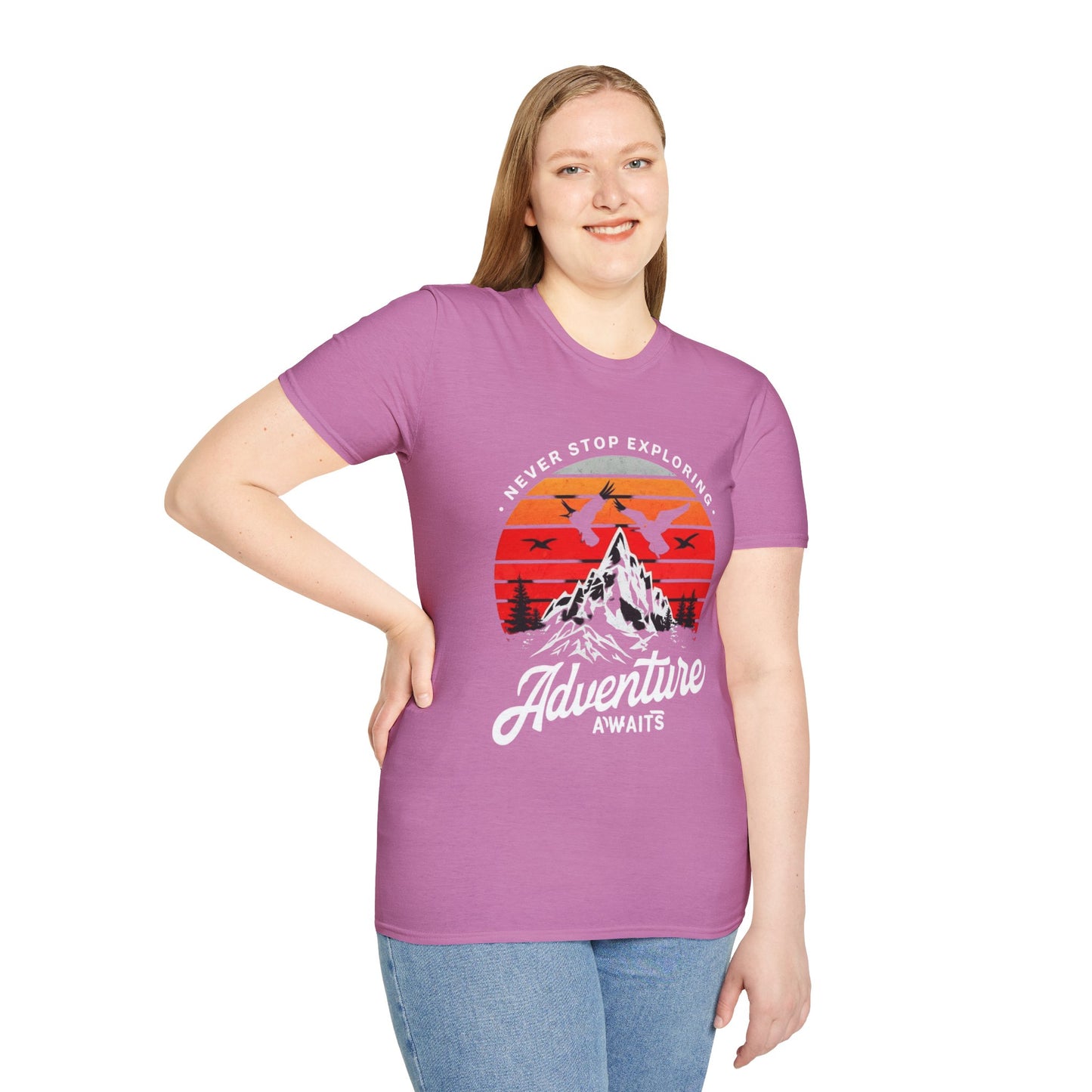 Adventure Awaits T-Shirt | Unisex Softstyle Tee | Perfect for Travel Lovers, Outdoor Adventures, Camping, Nature Gifts, Explore