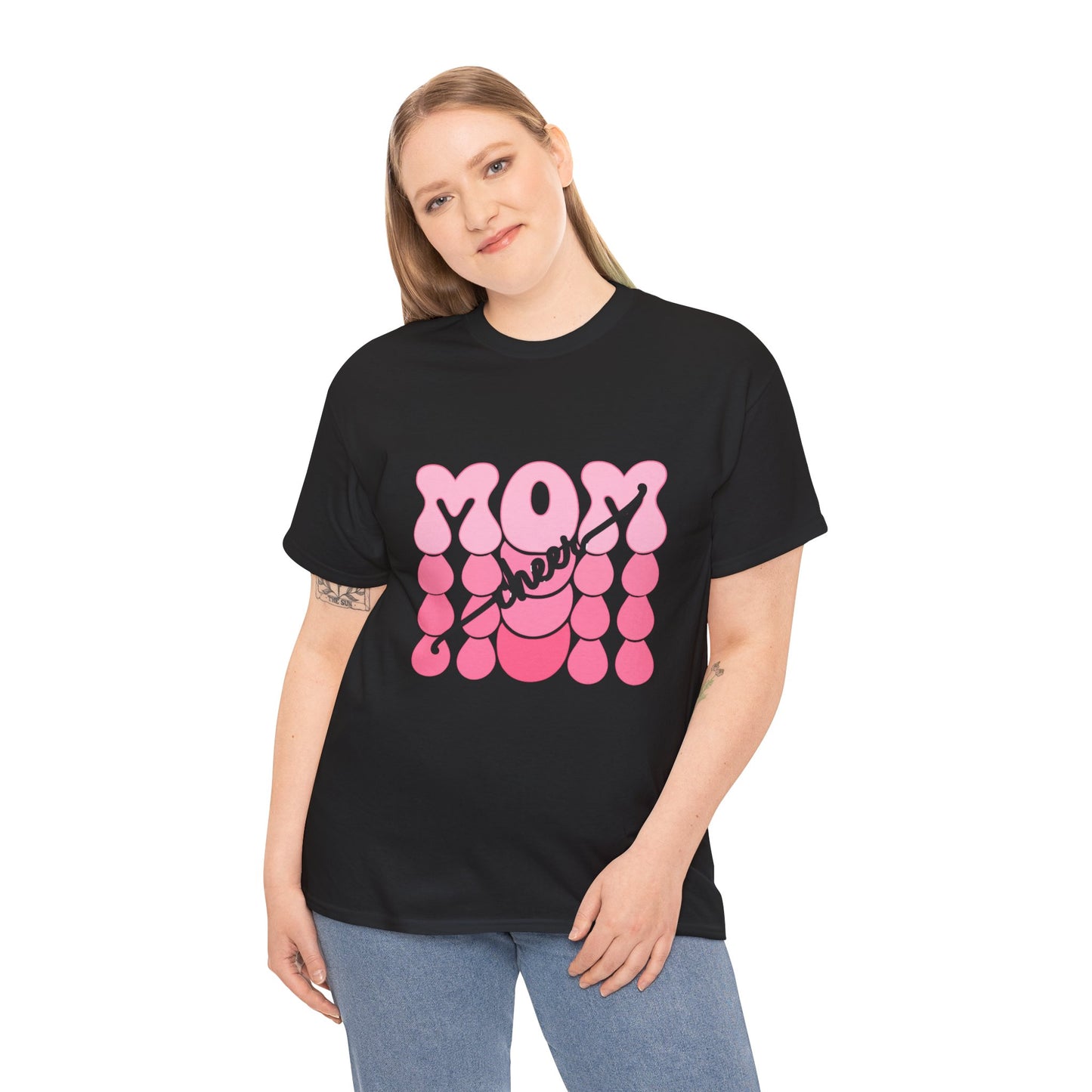 MOM Cheer – Pink Bubble Letter Spirit Tee
