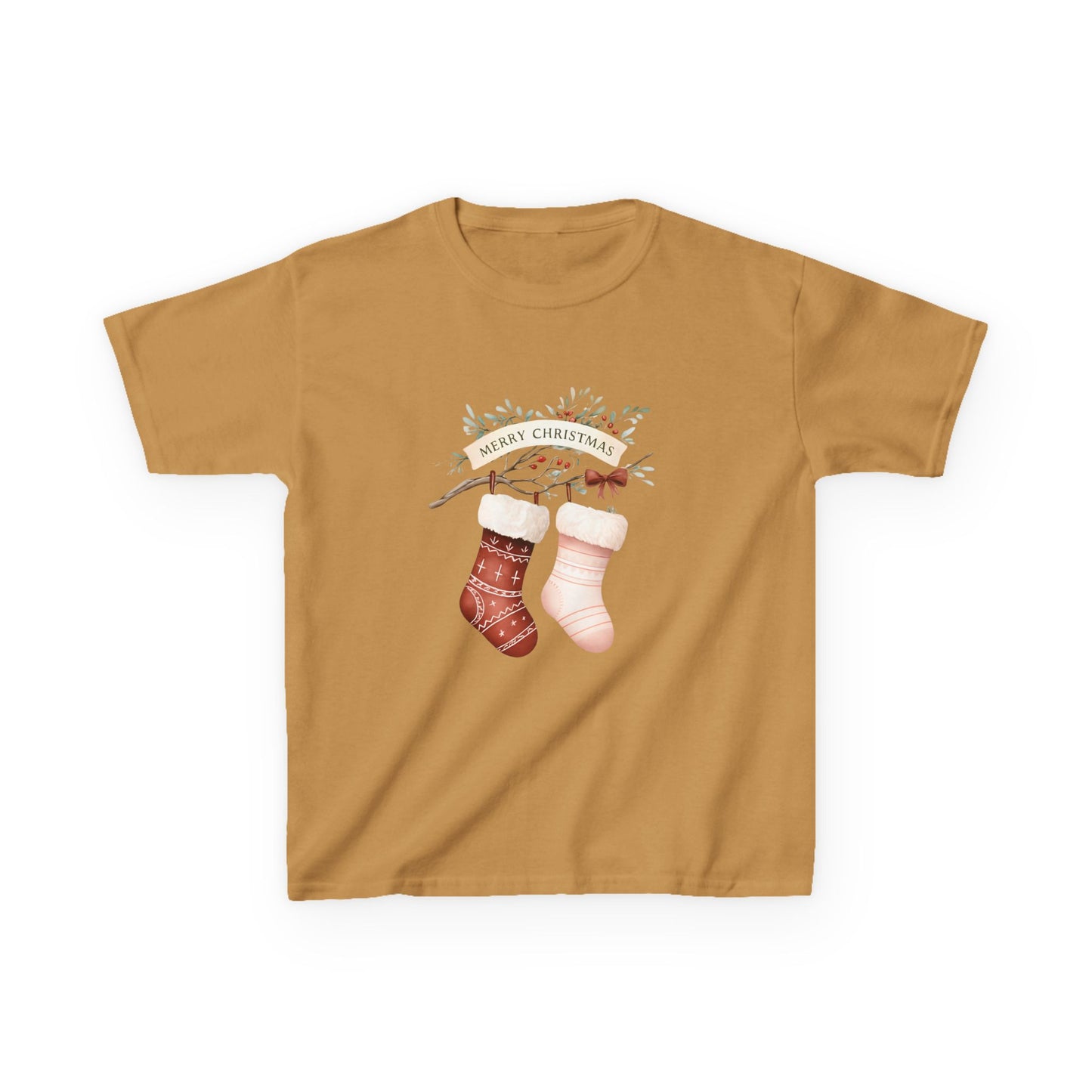 Dino Stocking Christmas Tee - Kids Holiday Shirt