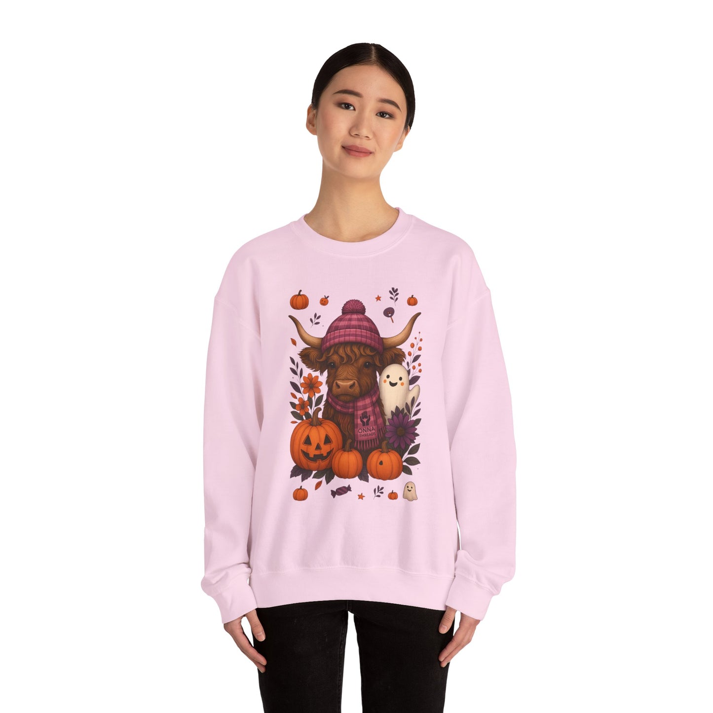 Highland Cow & Ghost Halloween Crewneck Sweatshirt