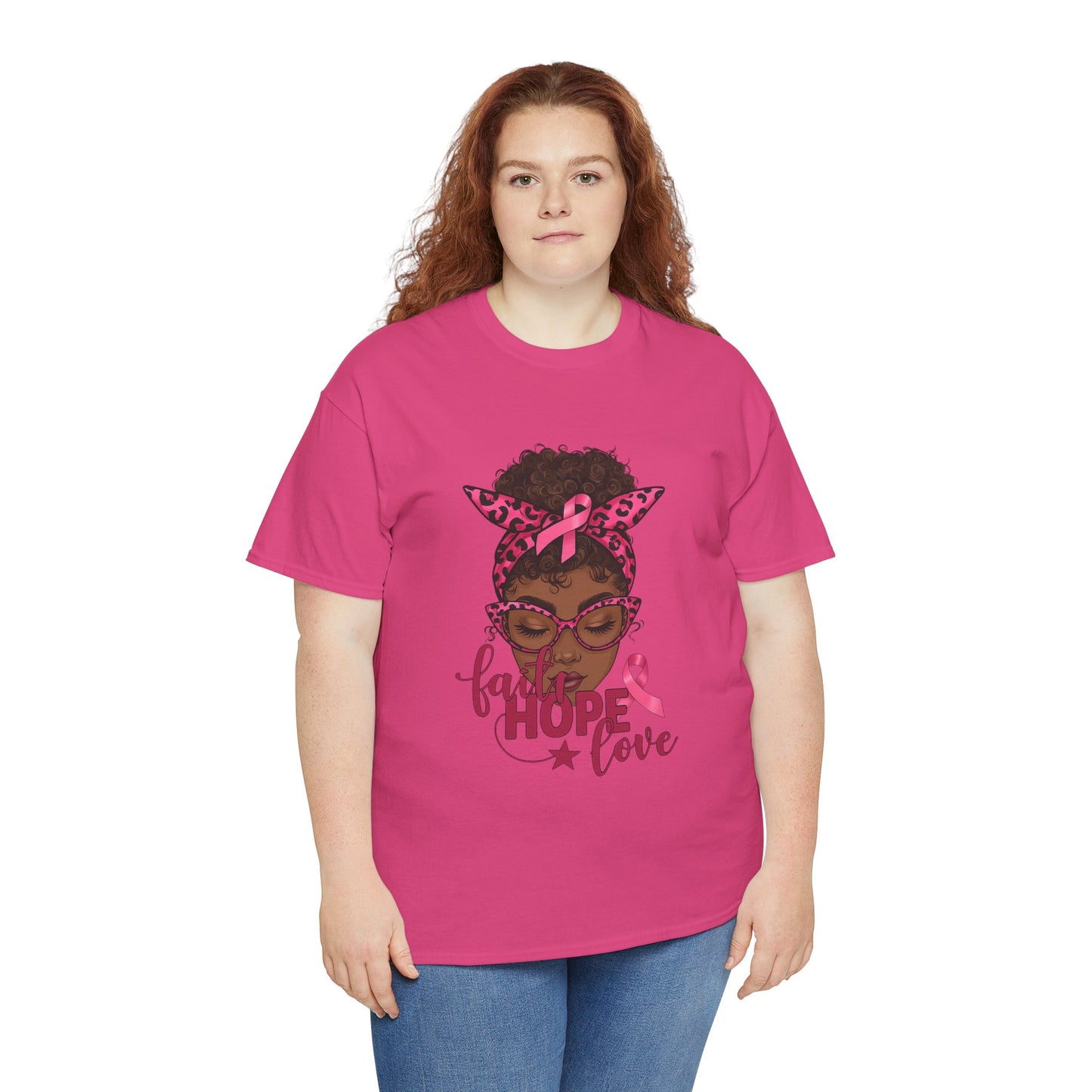 Hope Love Faith Black Woman Pink Ribbon Tee
