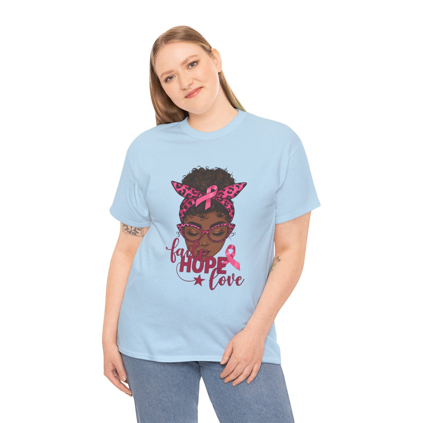 Hope Love Faith Black Woman Pink Ribbon Tee