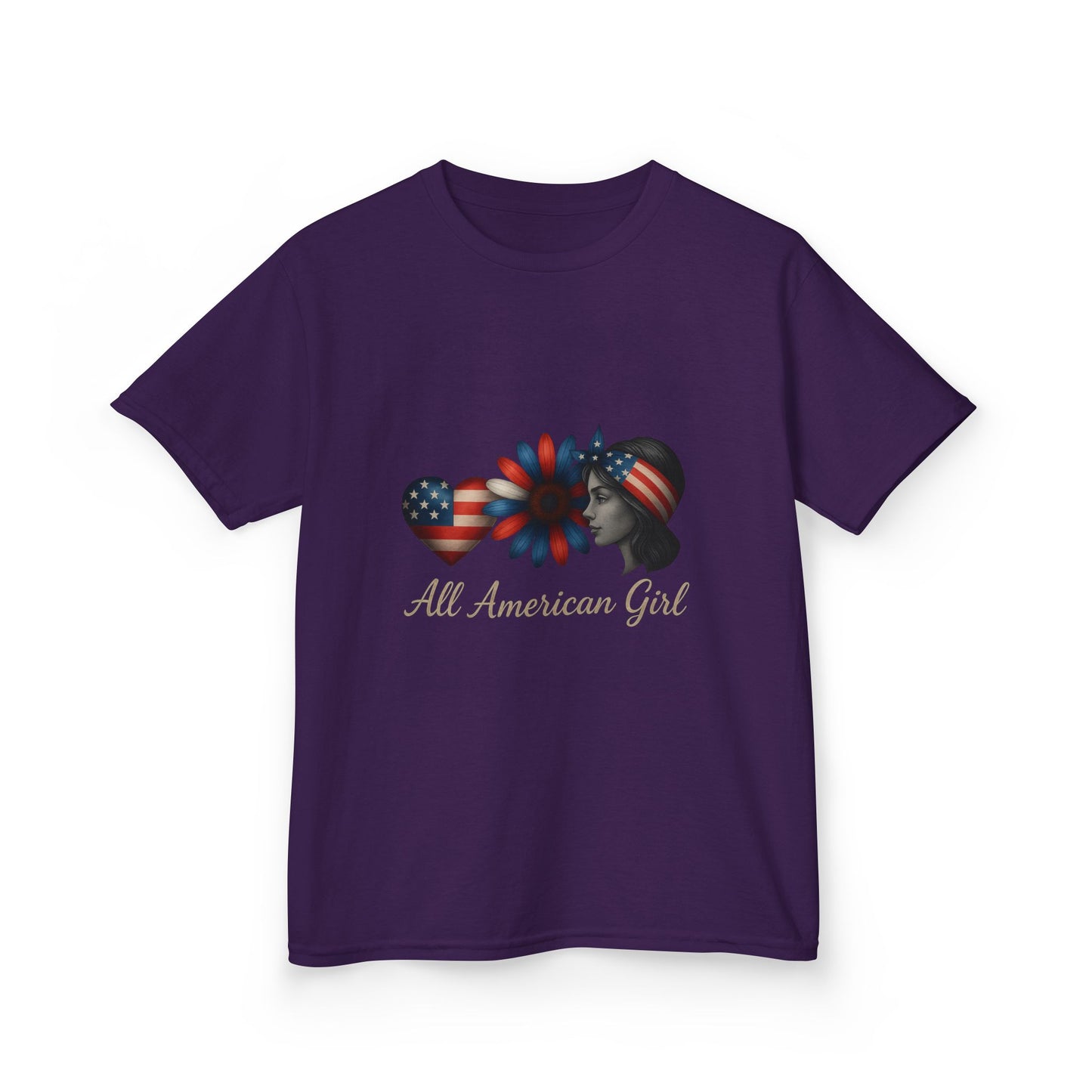 All American Girl Dinosaur Tee - Patriotic Kids Shirt