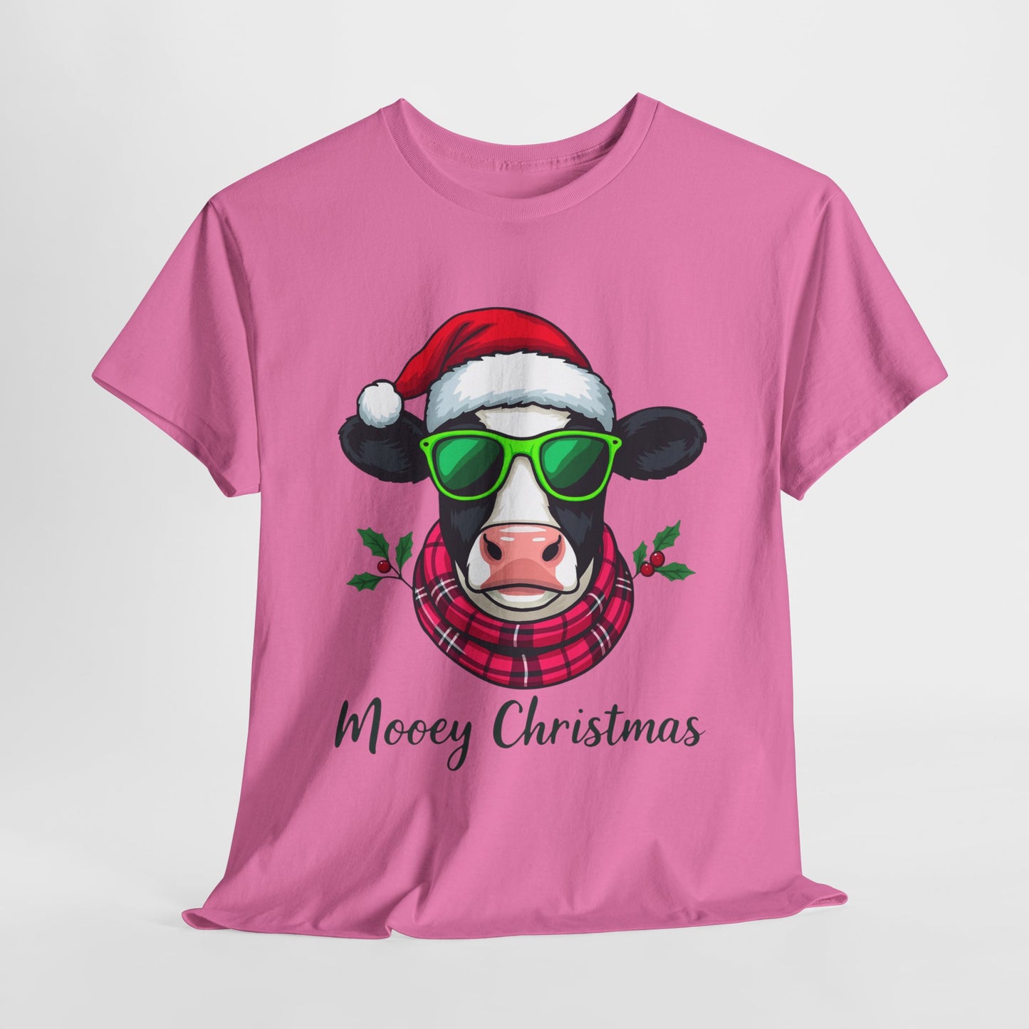 Moovey Christmas Cow Tee - Pink Plaid Scarf & Sunglasses