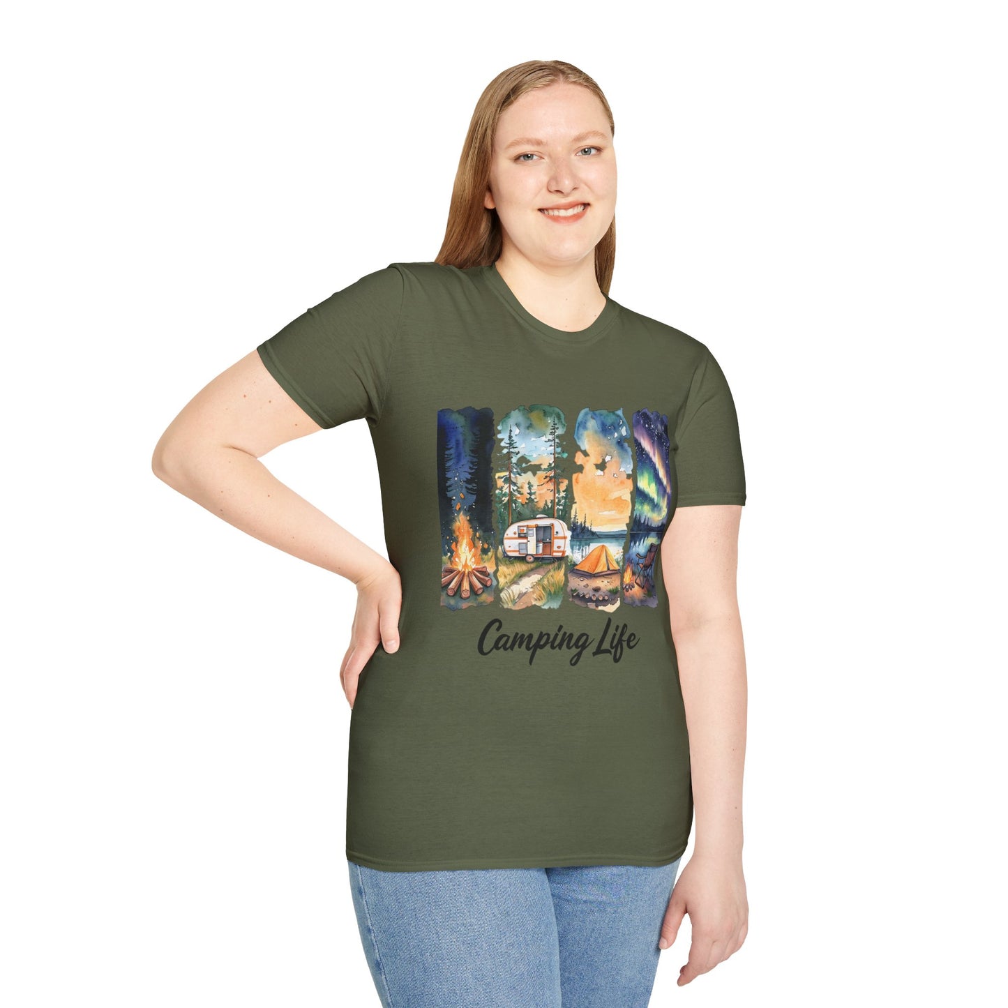 Camping Life Unisex Softstyle T-Shirt, Outdoor Apparel, Adventure Wear, Summer Camping Gear, Nature Lover Gift