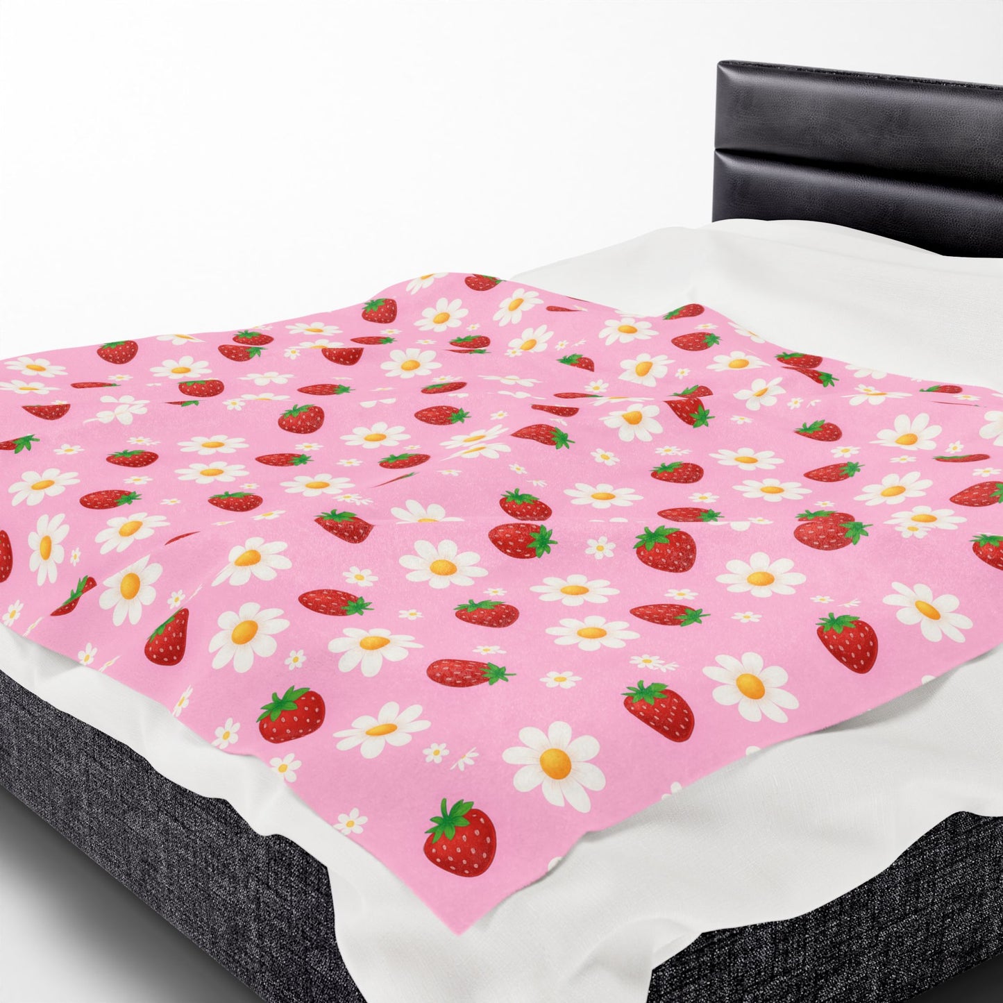 Cozy Strawberry Floral Blanket | Soft Plush Throw, Nursery Decor, Gift for Kids, Spring Home Accents, Cute Couch Cover
