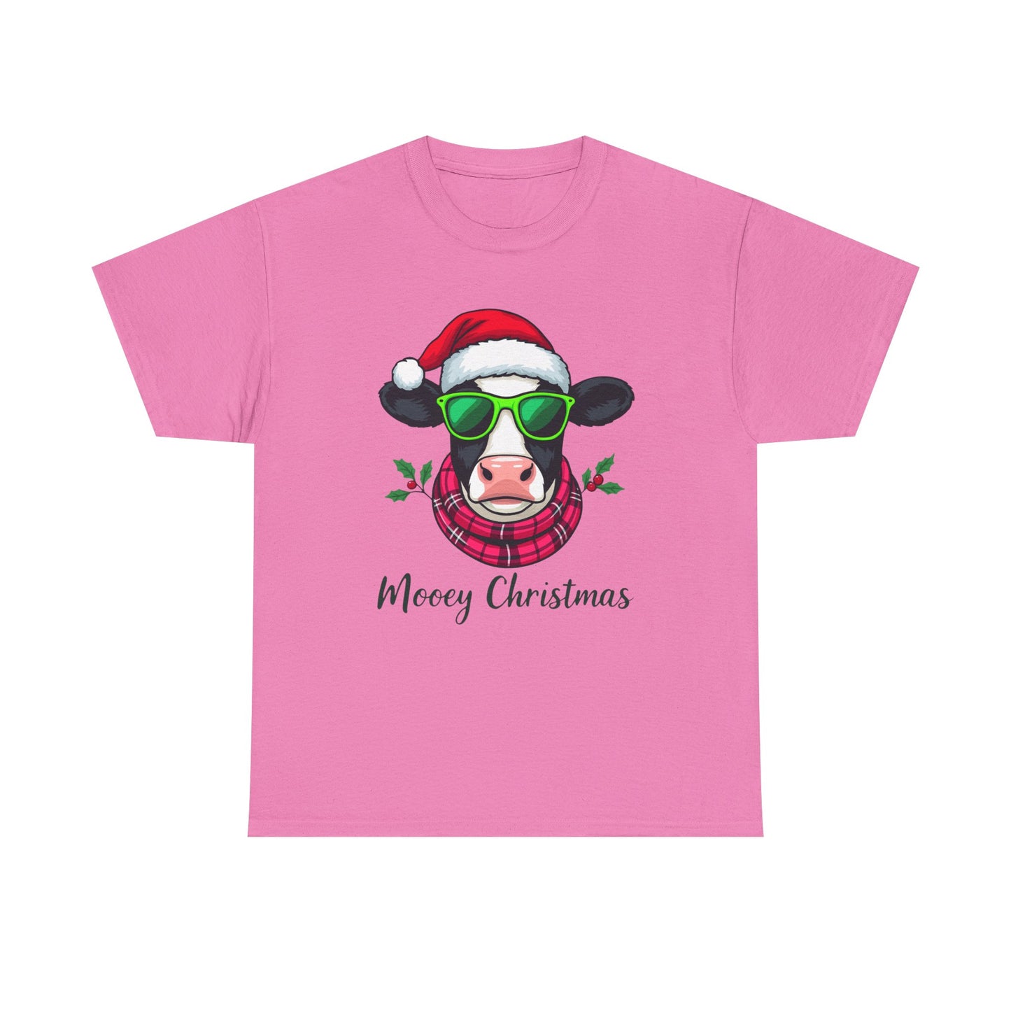 Moovey Christmas Cow Tee - Pink Plaid Scarf & Sunglasses