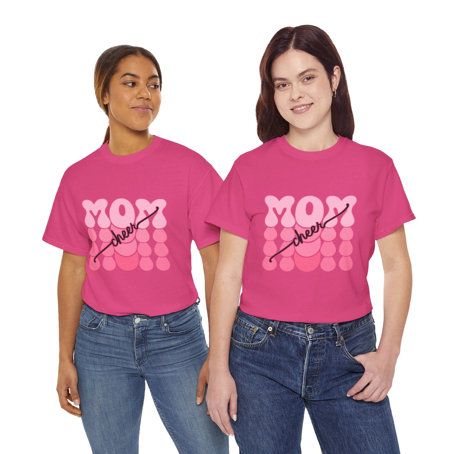 MOM Cheer – Pink Bubble Letter Spirit Tee